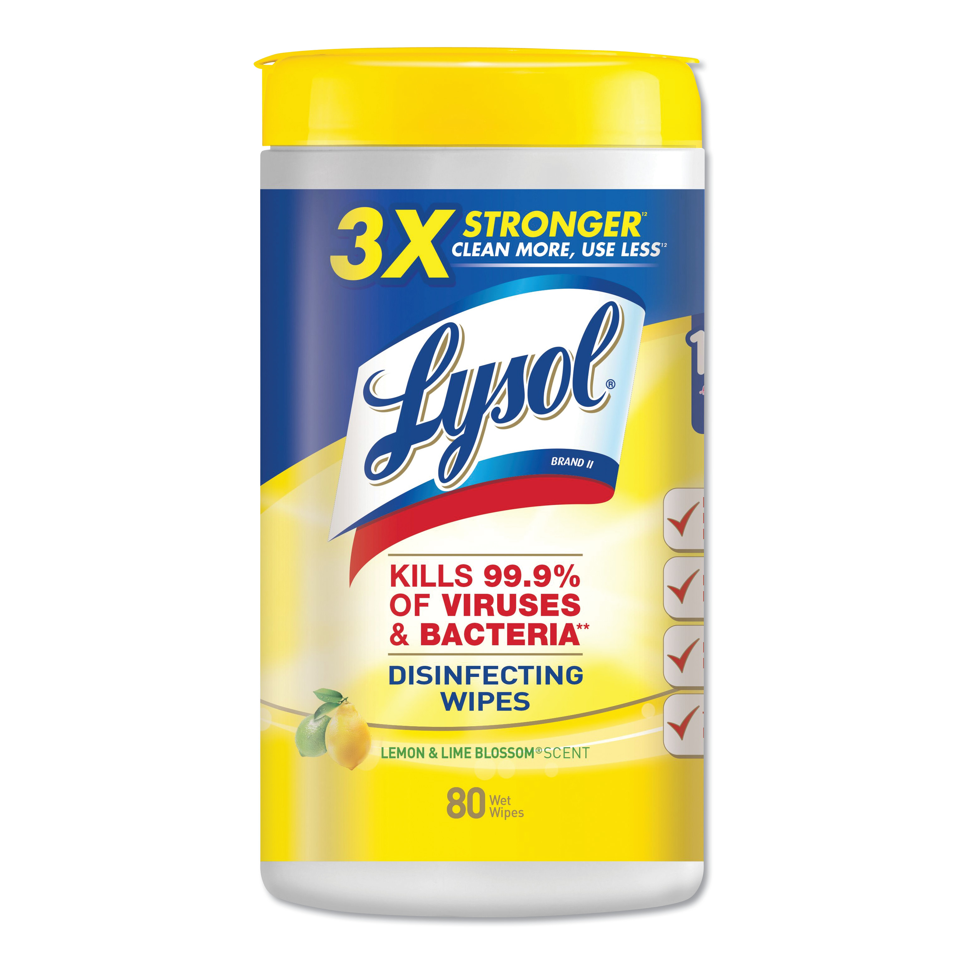  LYSOL Brand 19200-77182 Disinfecting Wipes, 7 x 8, Lemon and Lime Blossom, 80 Wipes/Canister (RAC77182EA) 