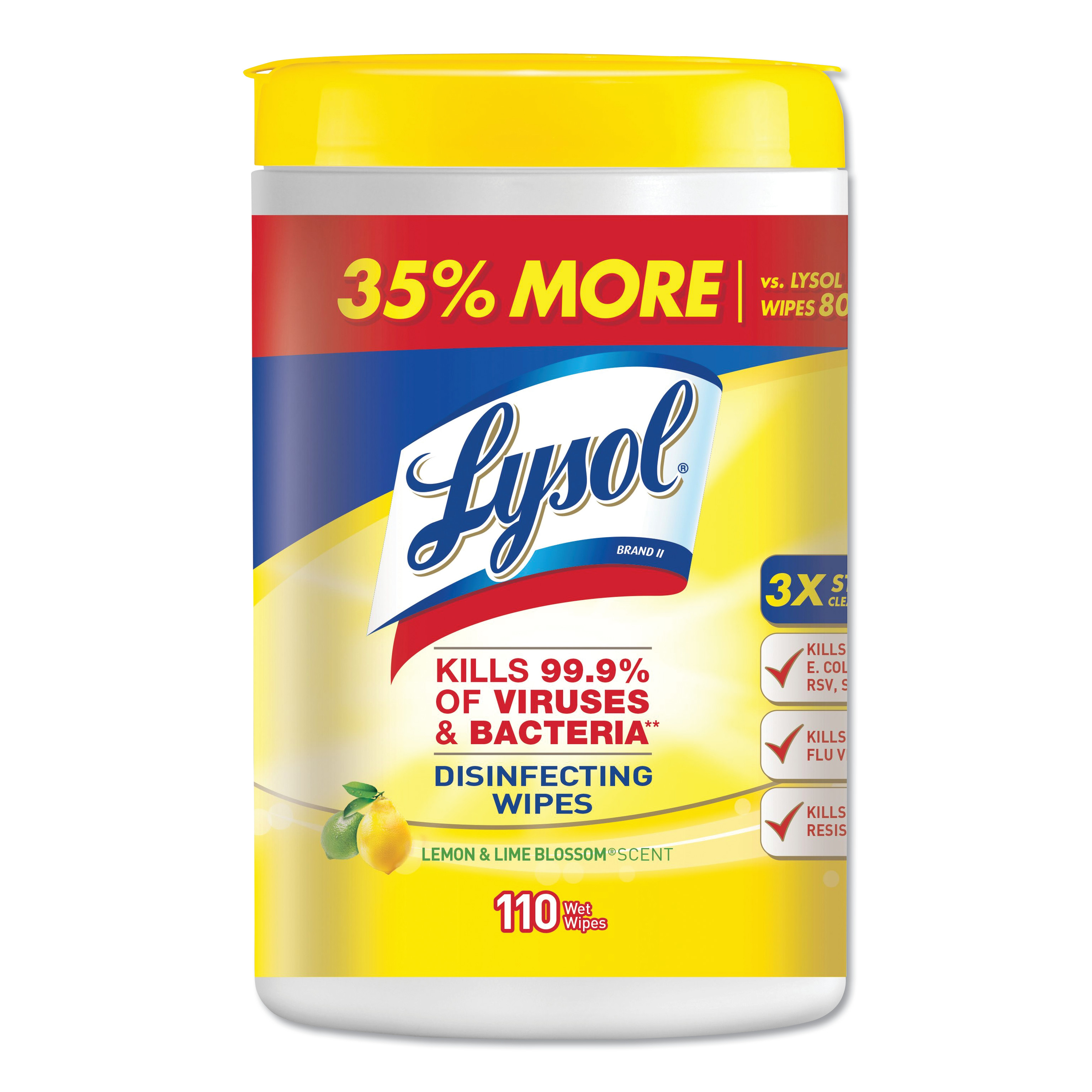  LYSOL Brand 19200-78849 Disinfecting Wipes, 7 x 8, Lemon and Lime Blossom, 110 Wipes/Canister, 6 Canisters/Carton (RAC78849) 
