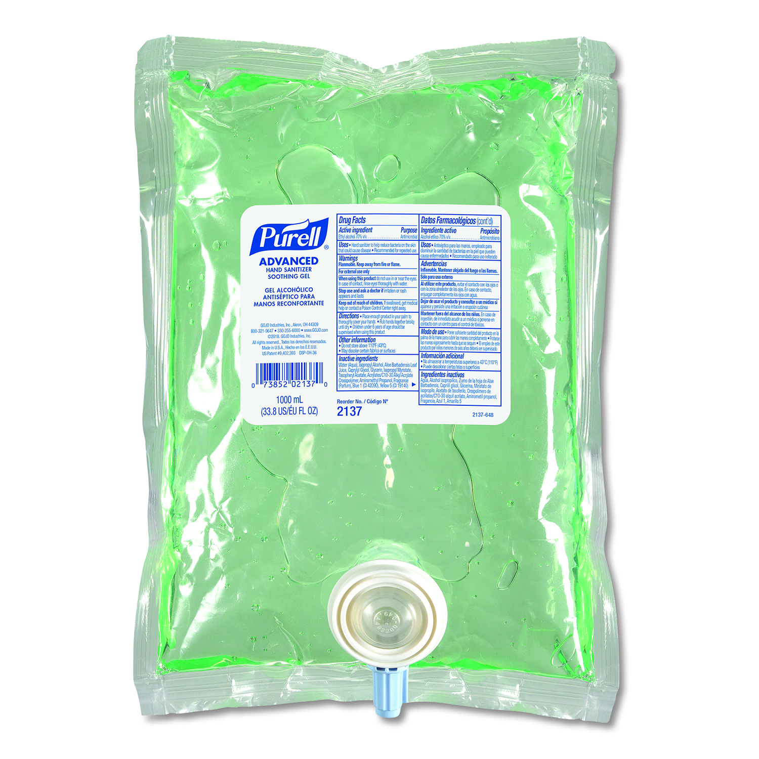  PURELL 2137-08 Advanced Hand Sanitizer Soothing Gel NXT Refill, 1000 mL, 8/Carton (GOJ213708CT) 
