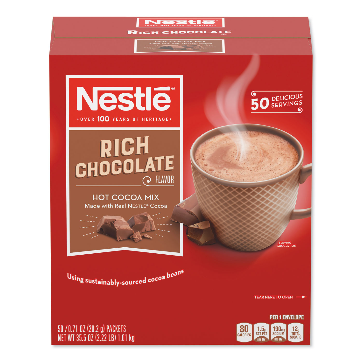  Nestlé 25485CT Hot Cocoa Mix, Rich Chocolate, 0.71 oz Packets, 50/Box, 6 Box/Carton (NES25485CT) 
