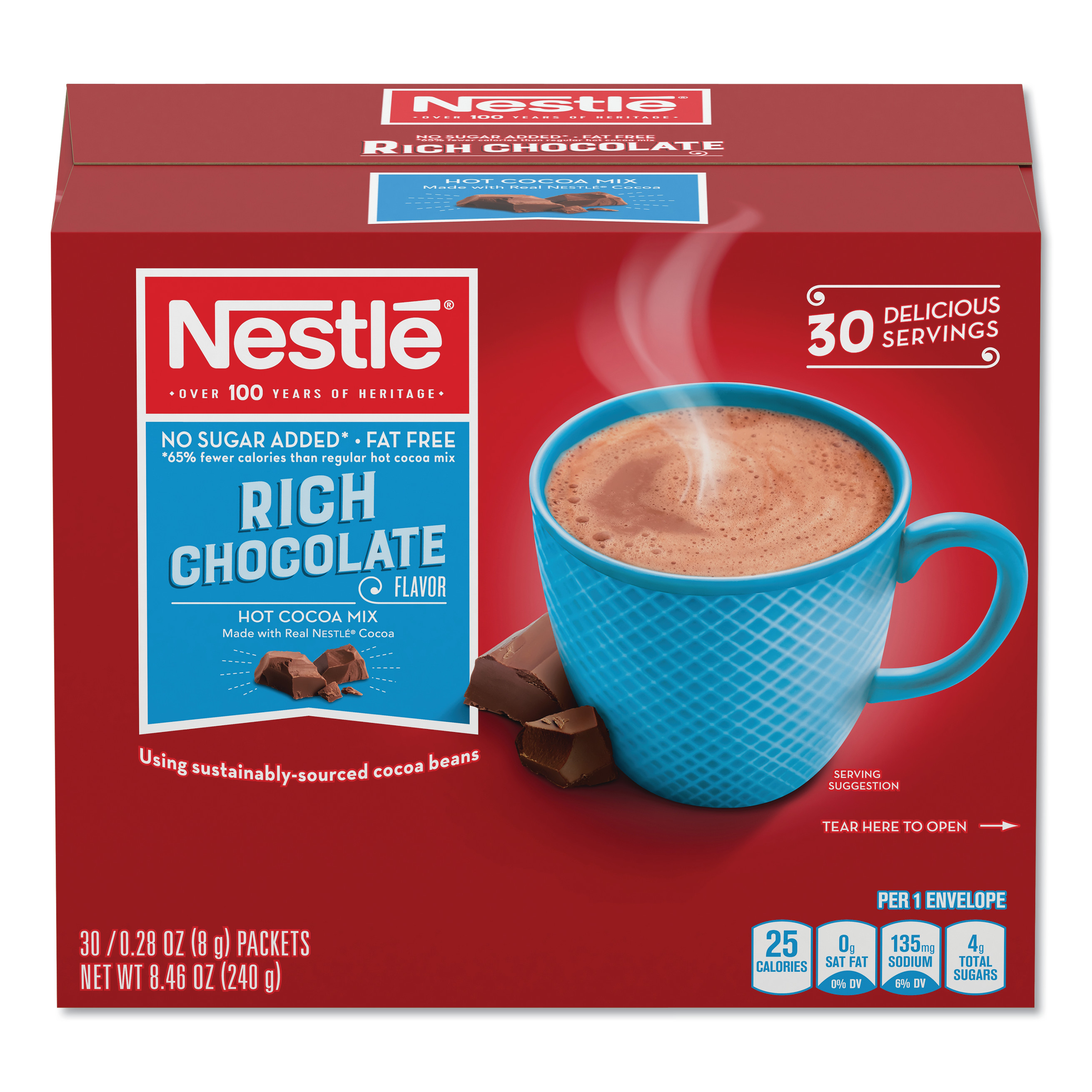  Nestlé 61411 No-Sugar-Added Hot Cocoa Mix Envelopes, Rich Chocolate, 0.28 oz Packet, 30/Box (NES61411) 
