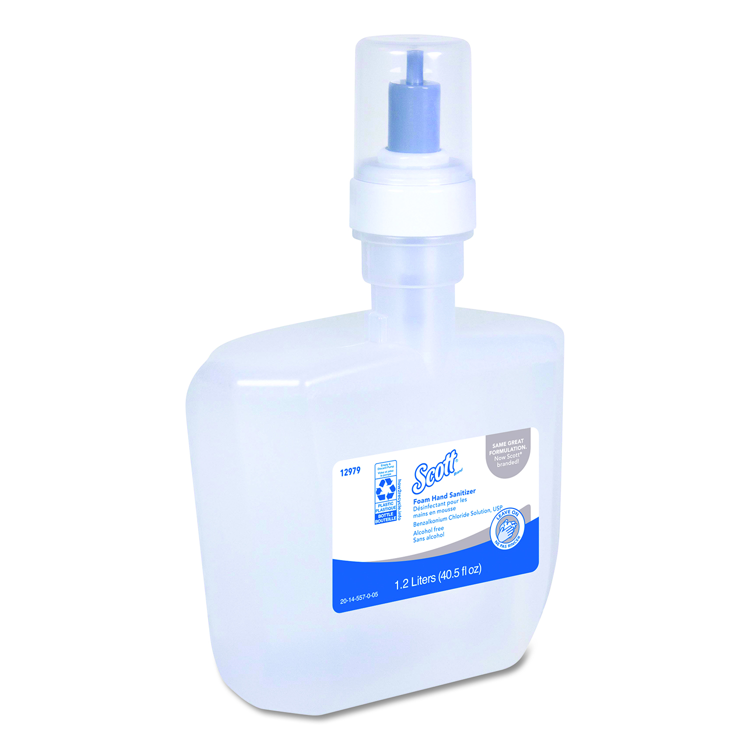  Scott 12979 Essential Alcohol-Free Foam Hand Sanitizer, 1,200 ml, Clear, 2/Carton (KCC12979) 