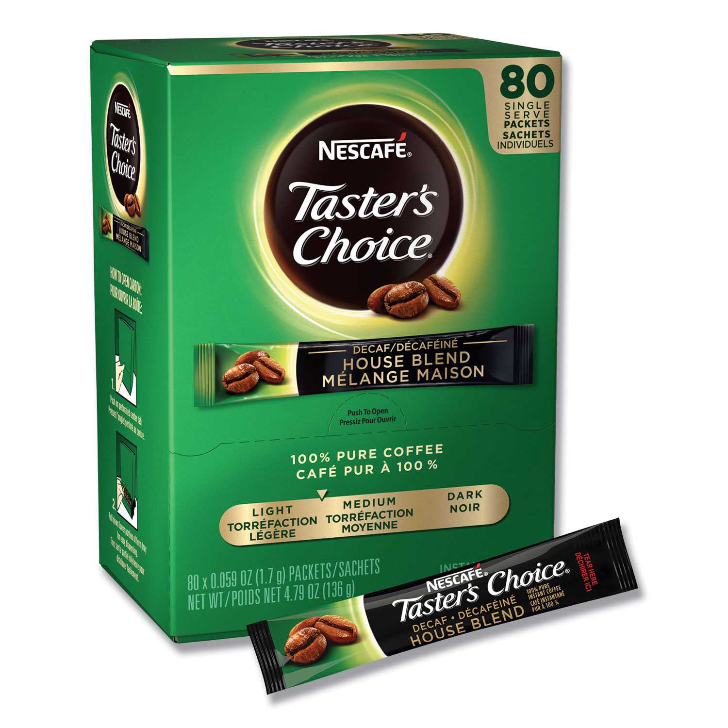  Nescafé 00028000664886 Taster's Choice Stick Pack, Decaf, 0.06oz, 80/Box (NES66488) 