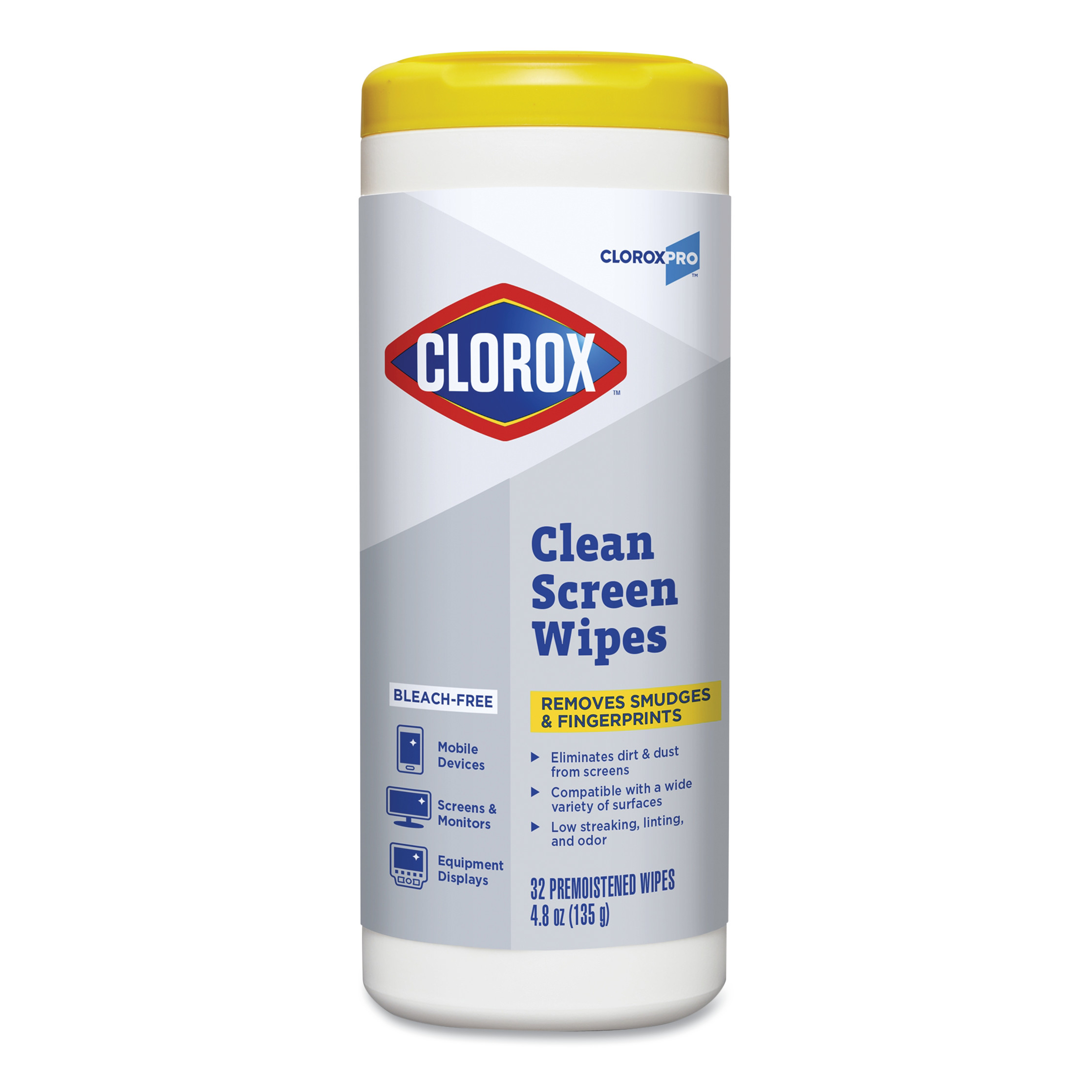  Clorox CLO32246 CloroxPro Clean Screen Bleach-Free Wipes, 7 1/2 x 7, 32/Canister, 6 Canisters/CT (CLO32246) 