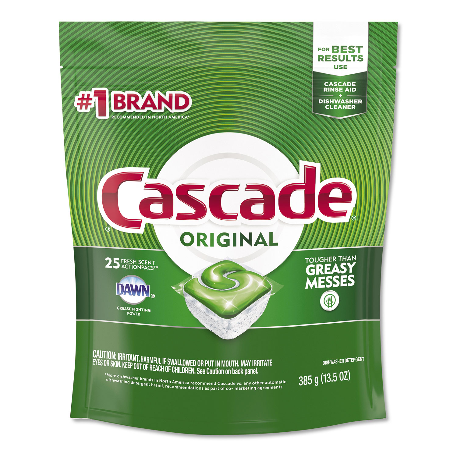  Cascade 80675 ActionPacs, Fresh Scent, 13.5 oz Bag, 25/Pack, 5 Packs/Carton (PGC80675) 