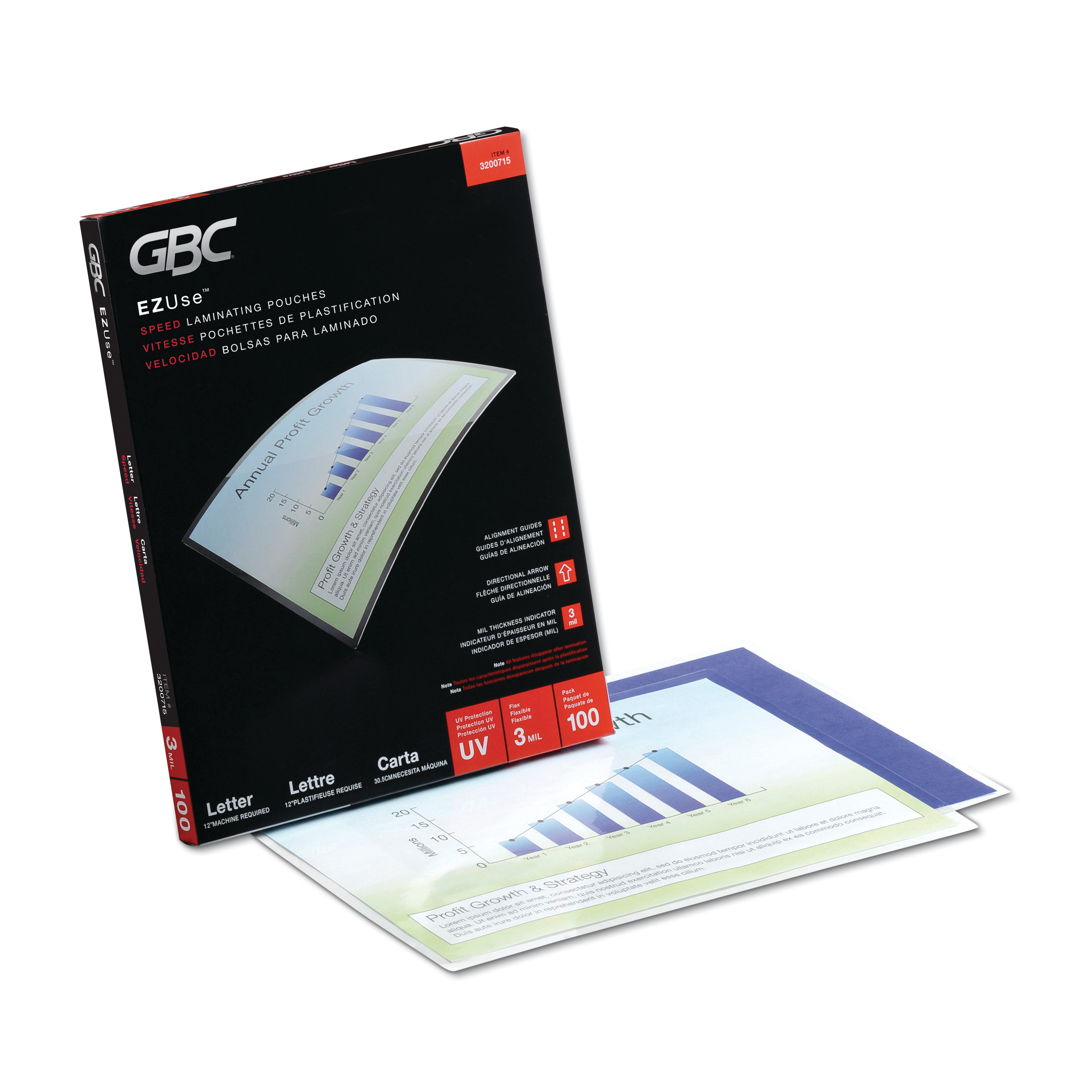  GBC 3200715CF EZUse Thermal Laminating Pouches, 3 mil, 9 x 11.5, Gloss Clear, 100/Box (GBC3200715) 