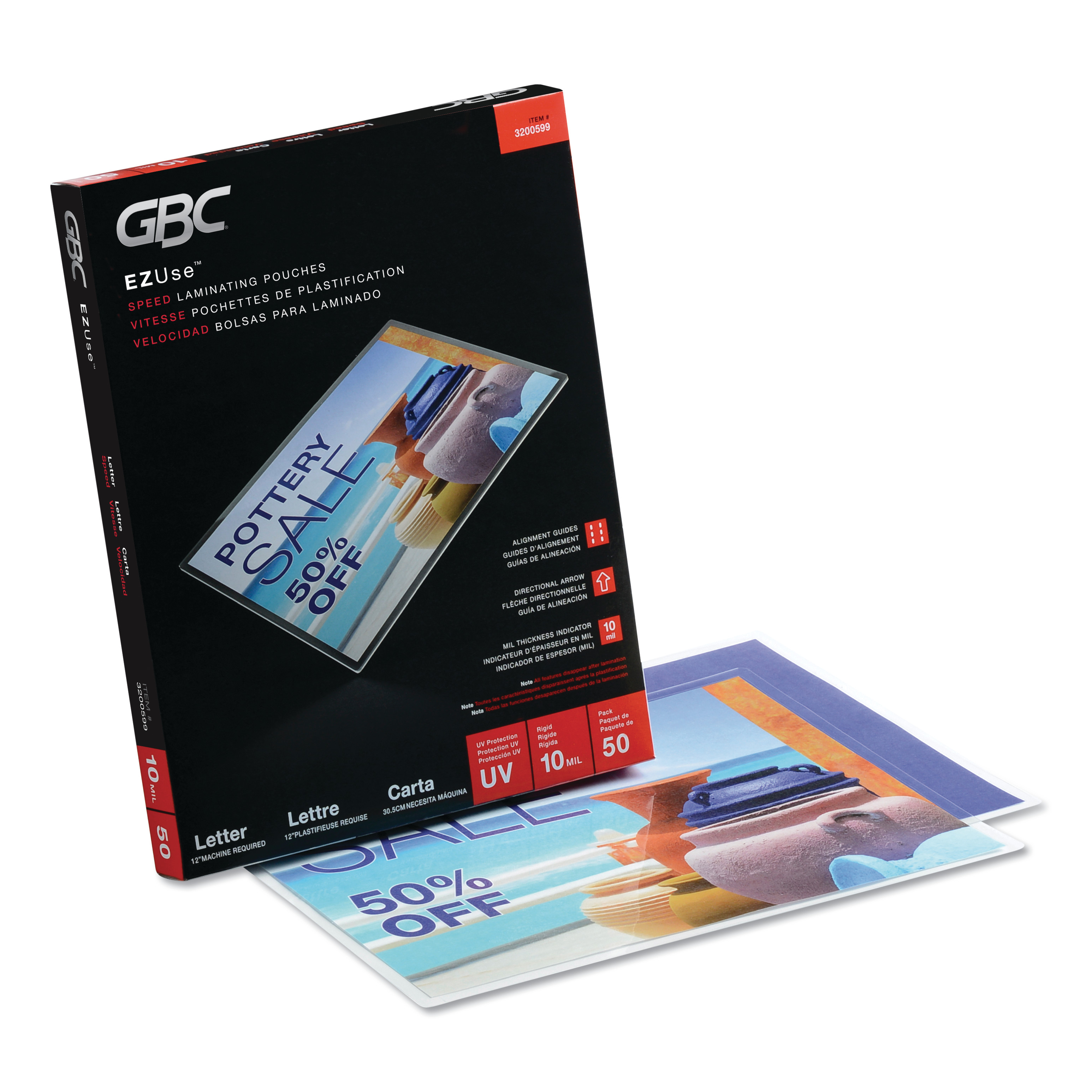  GBC 3200599CF EZUse Thermal Laminating Pouches, 10 mil, 9 x 11.5, Gloss Clear, 50/Box (GBC3200599) 