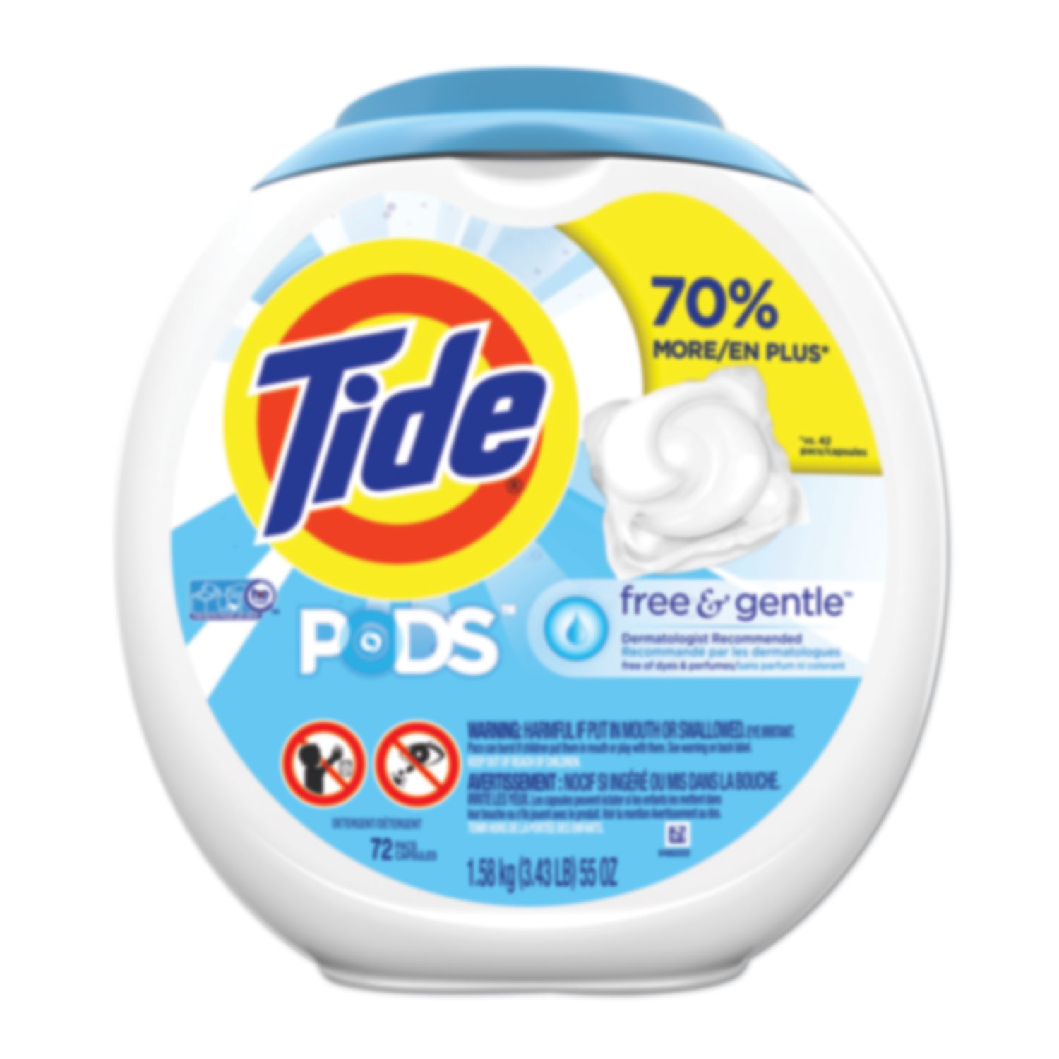  Tide 89892 Free & Gentle Laundry Detergent, Pods, 72/Pack, 4 Packs/Carton (PGC89892CT) 