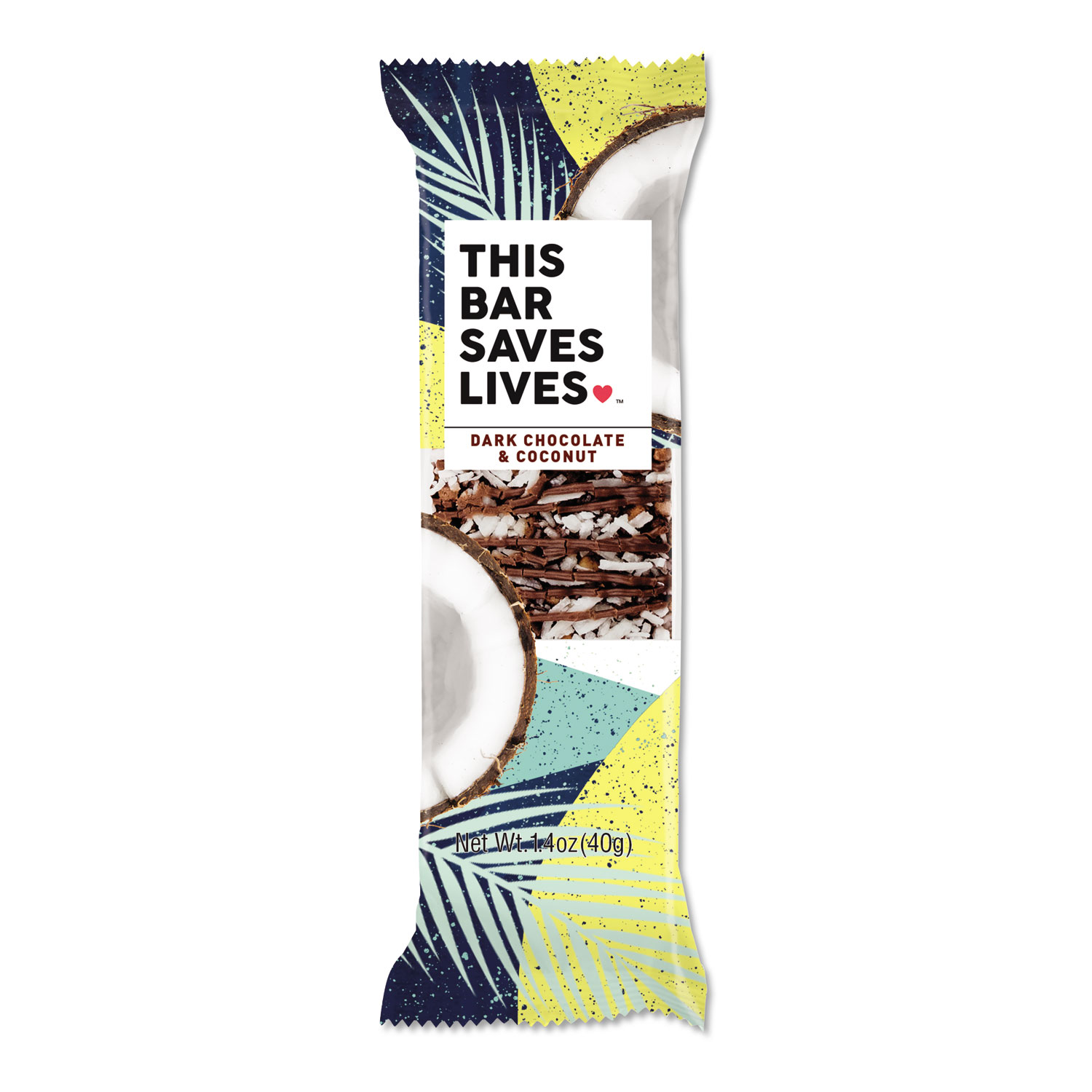 THIS BAR SAVES LIVES™ Snackbars, Dark Chocolate and Coconut, 1.4 oz, 12/Box