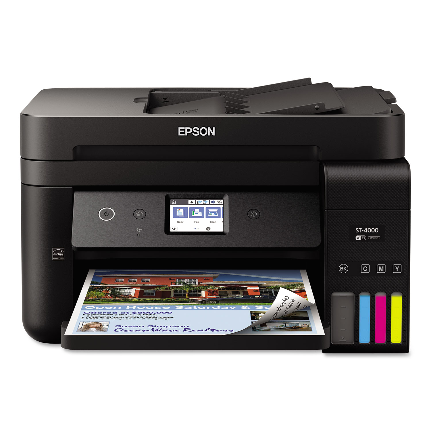  Epson C11CG19202 WorkForce ST-4000 EcoTank Color MFP Supertank Printer, Copy/Fax/Print/Scan (EPSC11CG19202) 