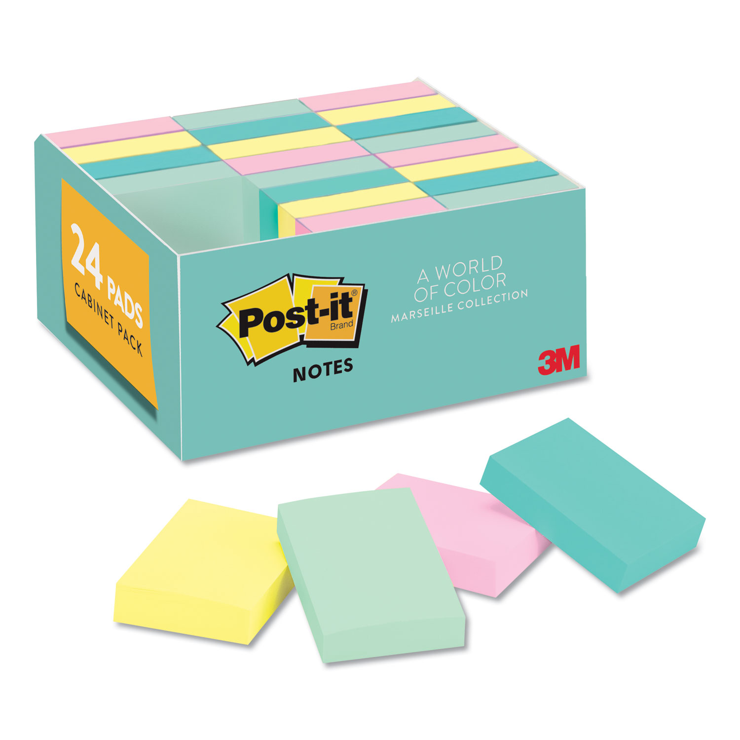  Post-it Notes 653-24APVAD Original Pads in Marseille Colors, Value Pack, 1 3/8 x 1 7/8, 100-Sheet, 24/Pack (MMM65324APVAD) 