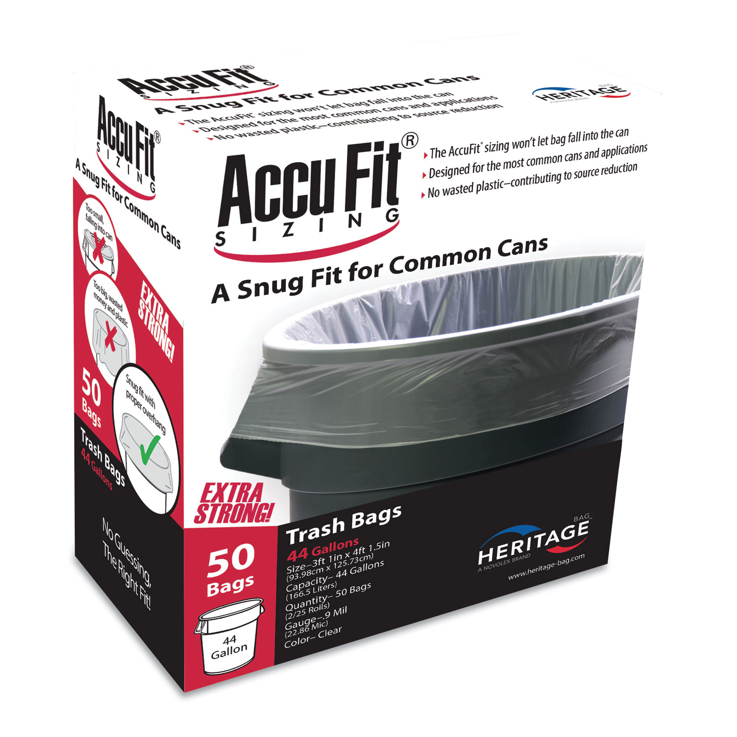  AccuFit H7450TC RC1 Linear Low Density Can Liners with AccuFit Sizing, 44 gal, 0.9 mil, 37 x 50, Clear, 50/Box (HERH7450TCRC1) 