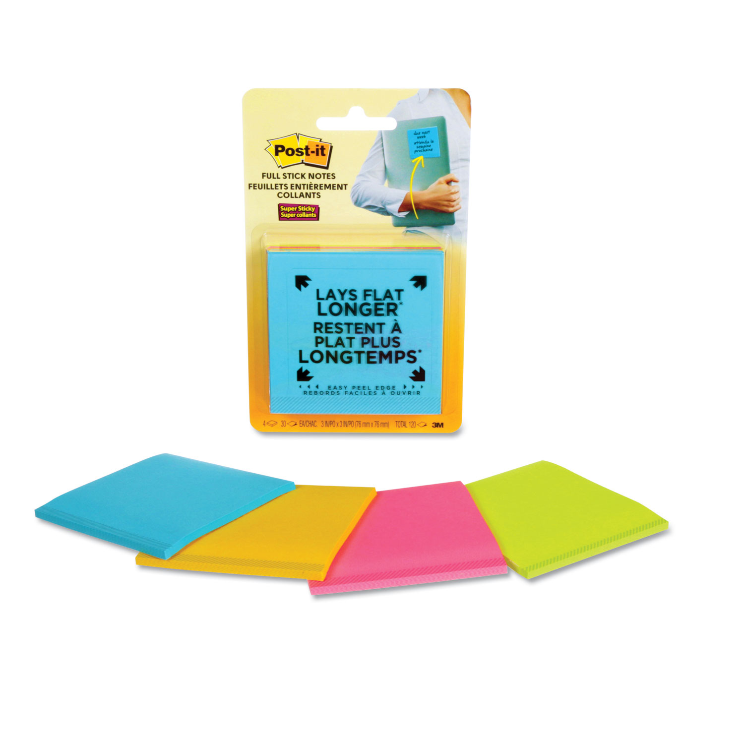  Post-it Notes Super Sticky F330-4SSAU Full Stick Notes, 3 x 3, Assorted Rio de Janeiro Colors, 25 Sheets/Pad, 4/Pack (MMMF3304SSAU) 