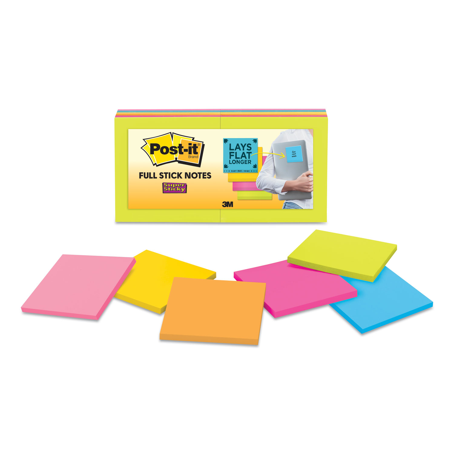  Post-it Notes Super Sticky F330-12SSAU Full Stick Notes, 3 x 3, Assorted Rio de Janeiro Colors, 25 Sheets/Pad, 12/Pack (MMMF33012SSAU) 