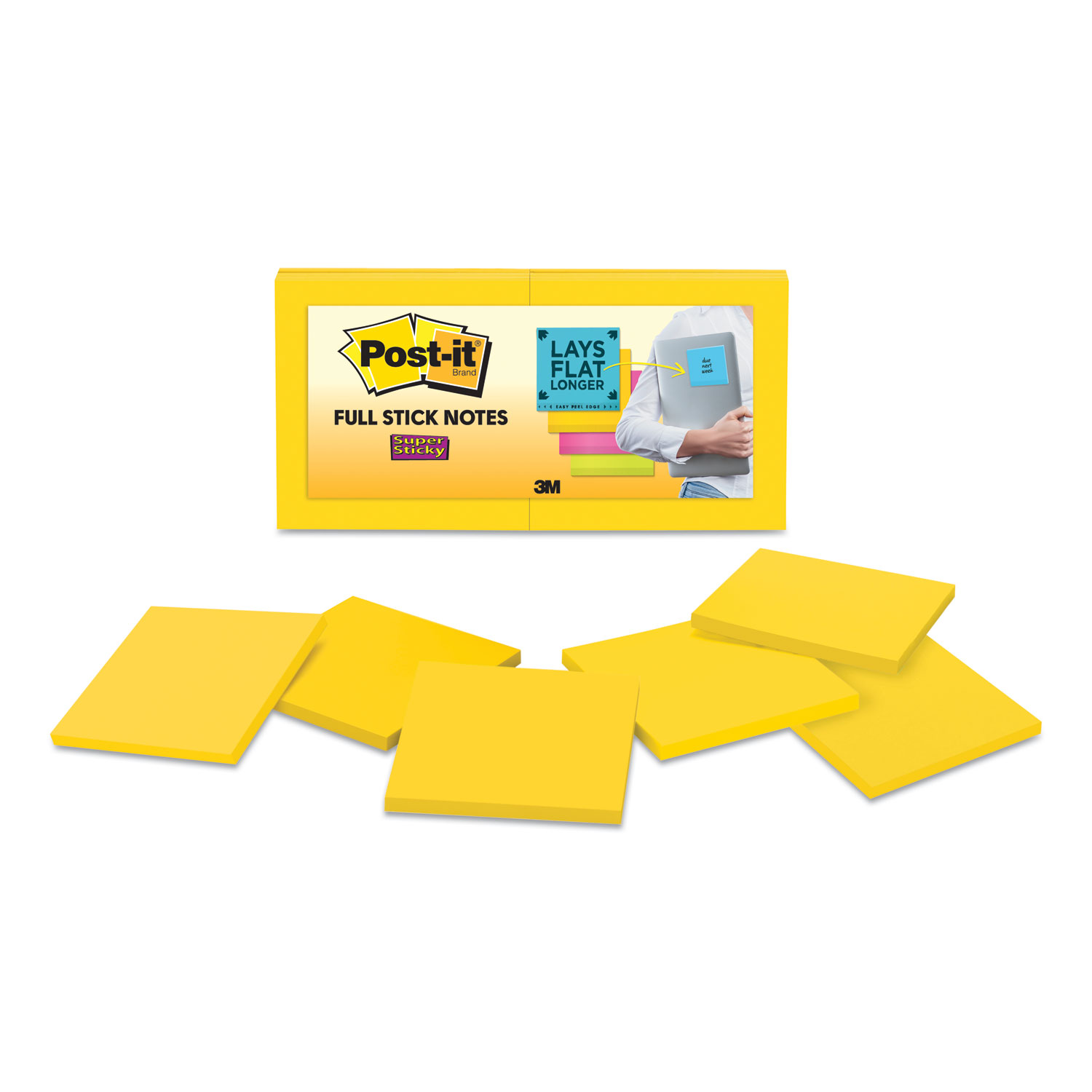  Post-it Notes Super Sticky F330-12SSY Full Stick Notes, 3 x 3, Electric Yellow, 25 Sheets/Pad, 12/Pack (MMMF33012SSY) 