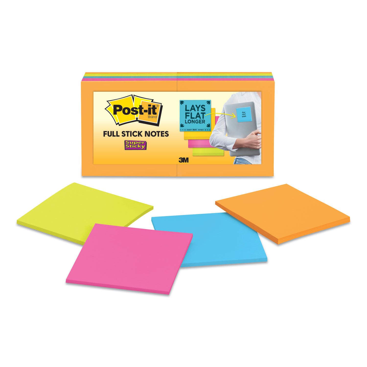  Post-it Notes Super Sticky F330-16SSAU Full Stick Notes, 3 x 3, Assorted Rio de Janeiro Colors, 25 Sheets/Pad, 16/Pack (MMMF33016SSAU) 