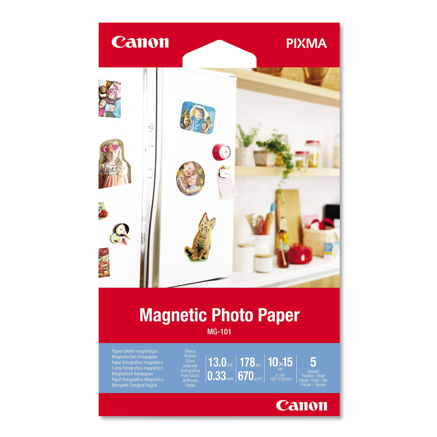  Canon 3634C002 Glossy Magnetic Photo Paper, 13 mil, 4 x 6, White, 5 Sheets/Pack (CNM3634C002) 