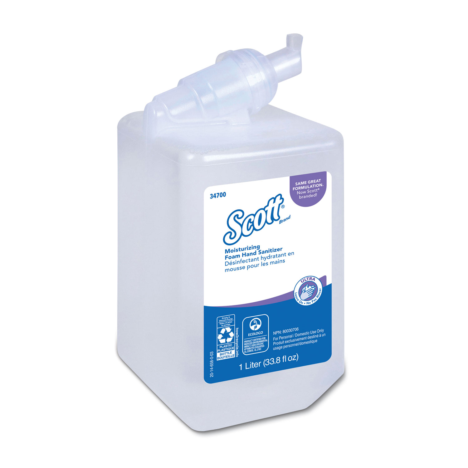  Scott 34700 Control Super Moisturizing Foam Hand Sanitizer, 1,000 ml, Clear, 6/Carton (KCC34700) 