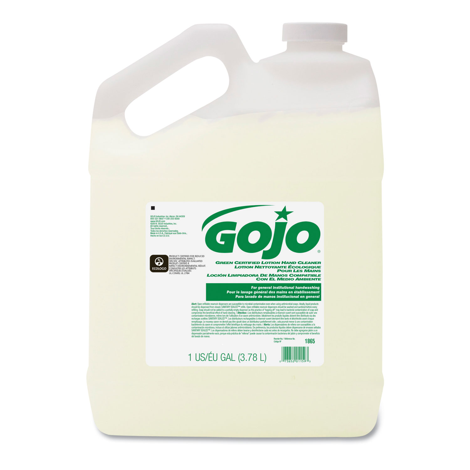 GOJO 1865-04 Green Certified Lotion Hand Cleaner, 1 Gallon Bottle, Floral Scent, 4/Carton (GOJ186504) 