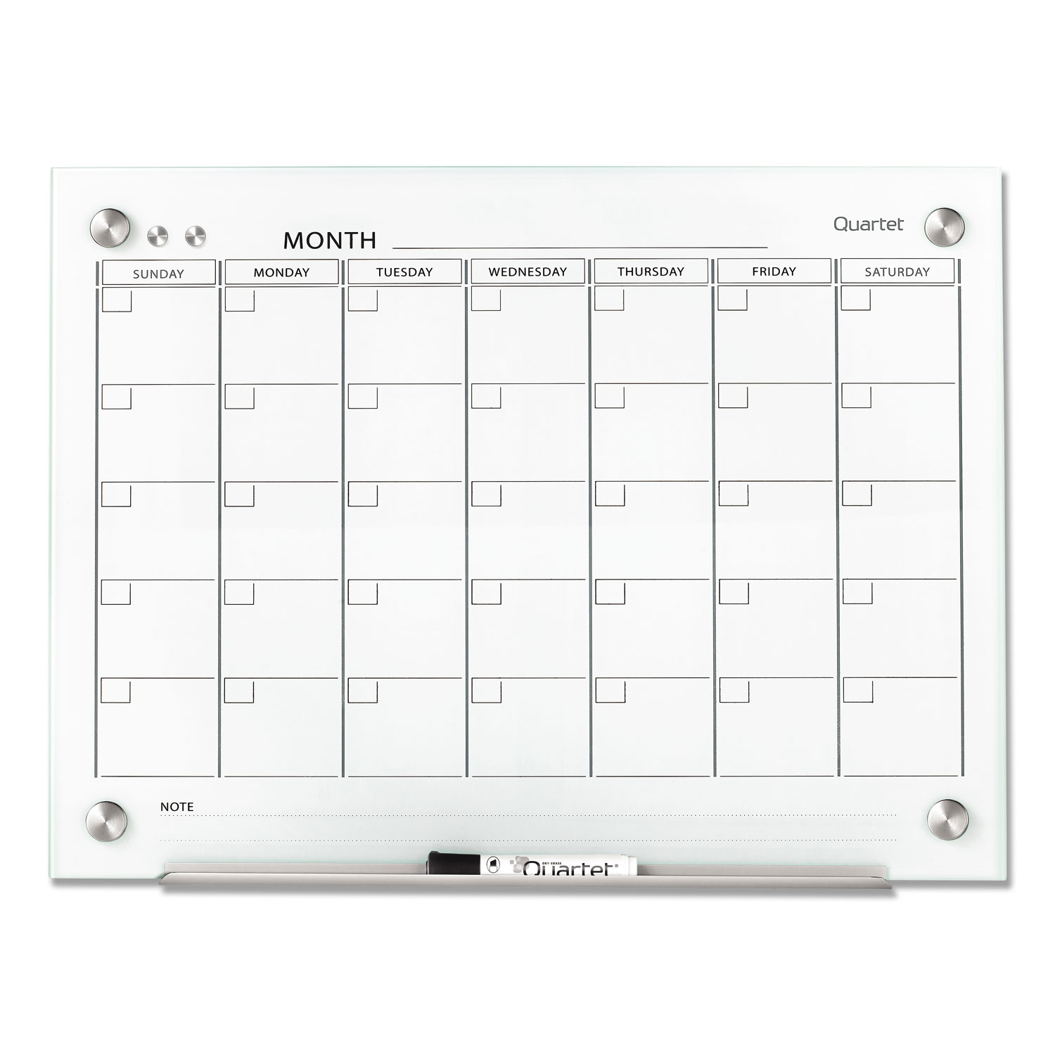Infinity Glass Calendar Board, One Month, 24 x 18, White