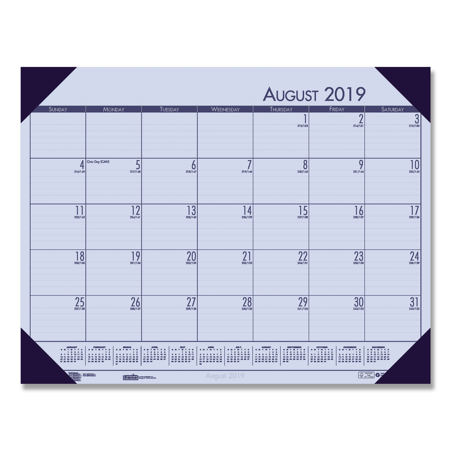 Recycled EcoTones Academic Desk Calendar, 18.5 x 13, Cordovan Corners, 2019-2020