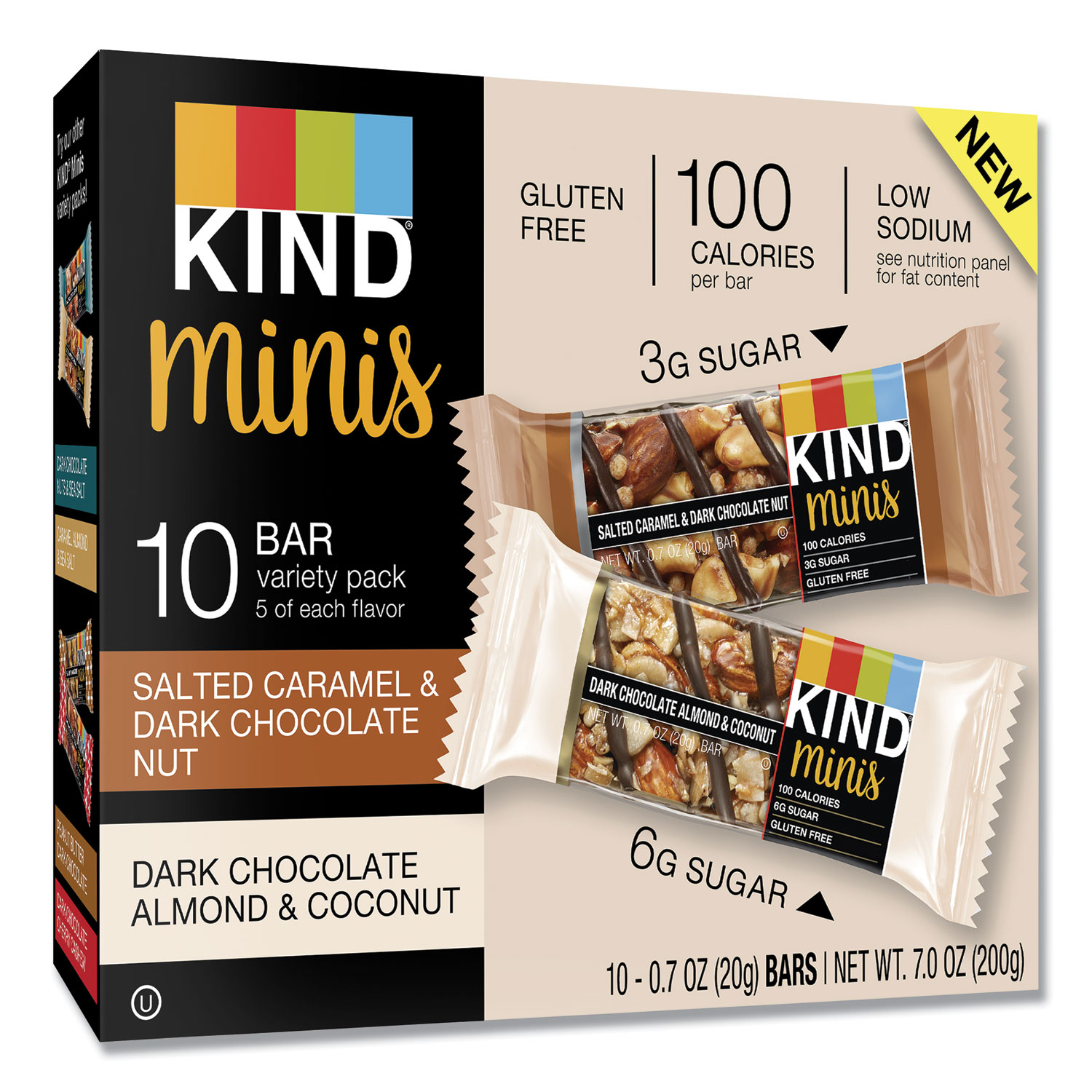  KIND 26678 Minis, Salted Caramel and Dark Chocolate Nut/Almond/Coconut, 0.7 oz, 10/Pack (KND26678) 