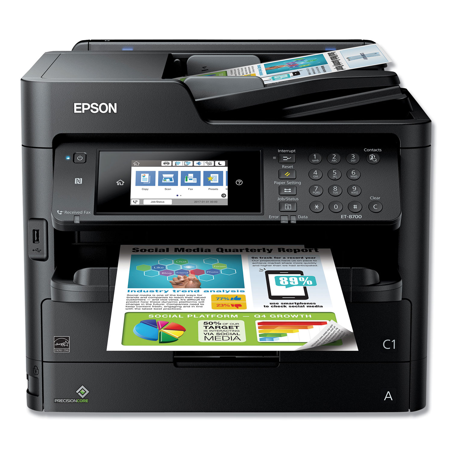  Epson C11CG39201 WorkForce Pro ET-8700 EcoTank All-in-One, Copy/Fax/Print/Scan (EPSC11CG39201) 