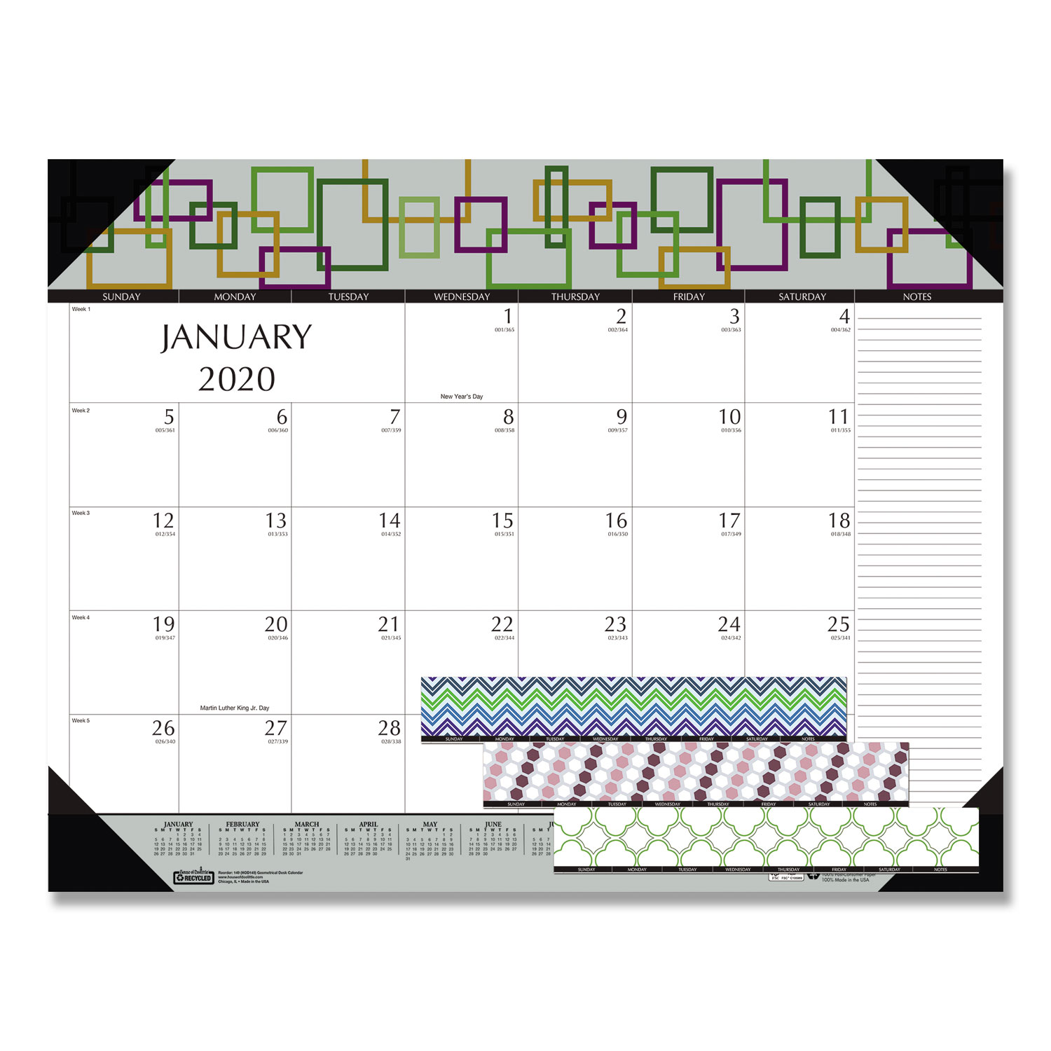100 Recycled Geometric Desk Pad Calendar 22 X 17 2020 Jad