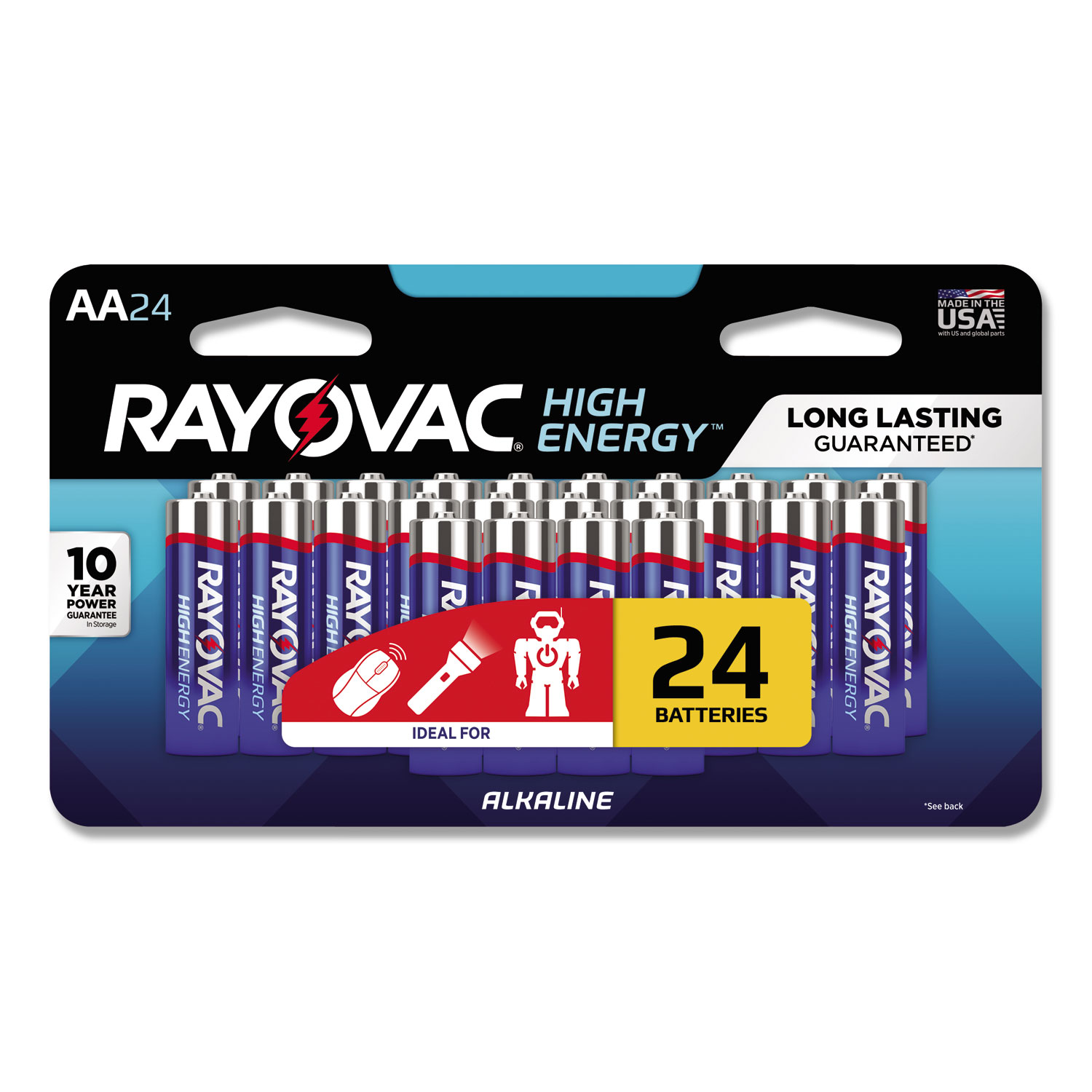 High Energy Premium Alkaline Battery, AA, 24/Pack