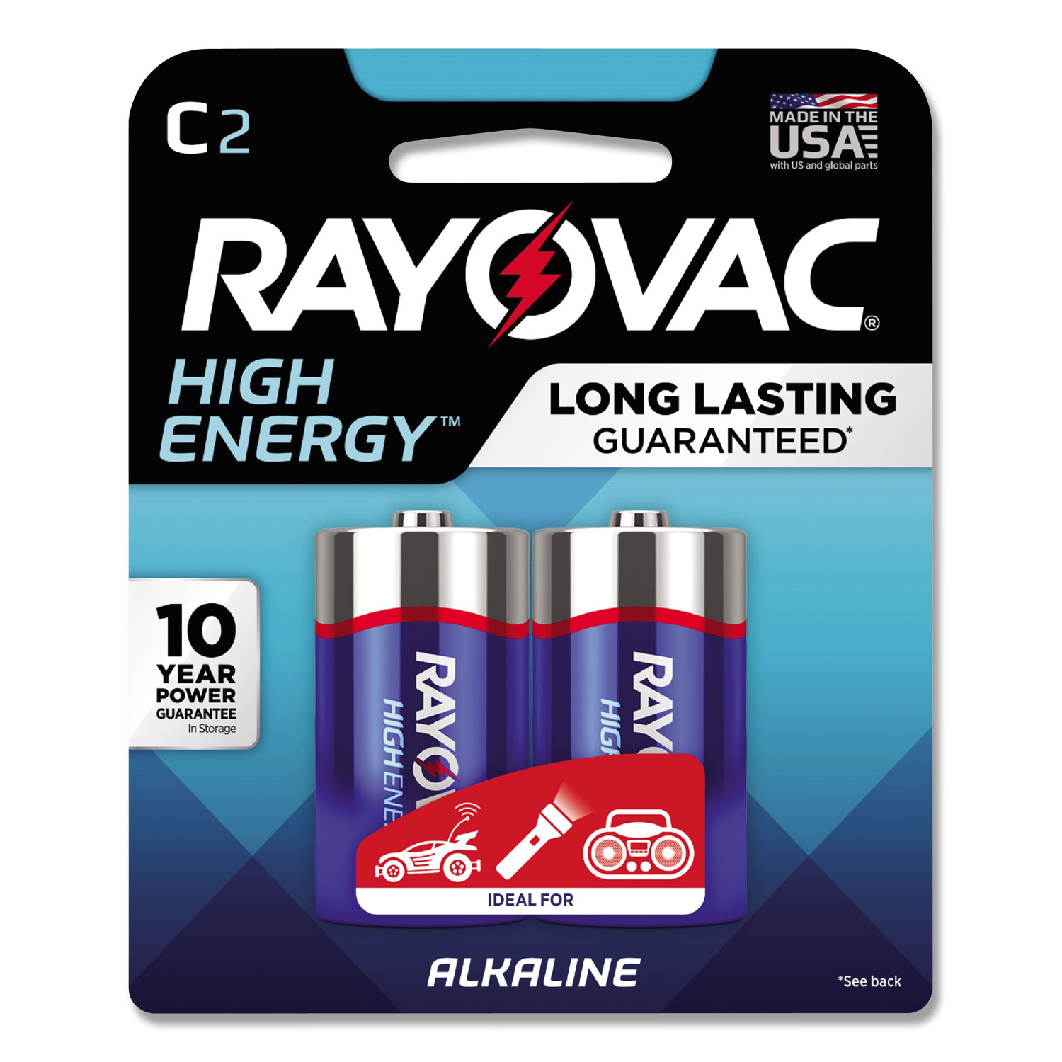 High Energy Premium Alkaline C Batteries, 2/Pack