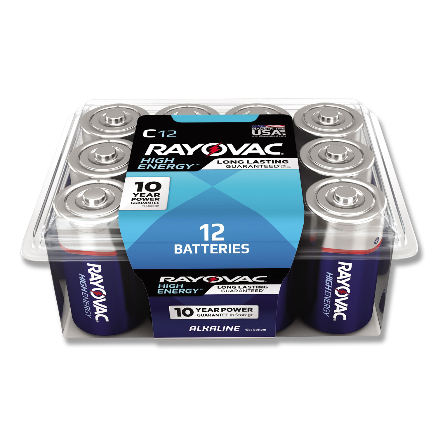 High Energy Premium Alkaline C Batteries, 12/Pack