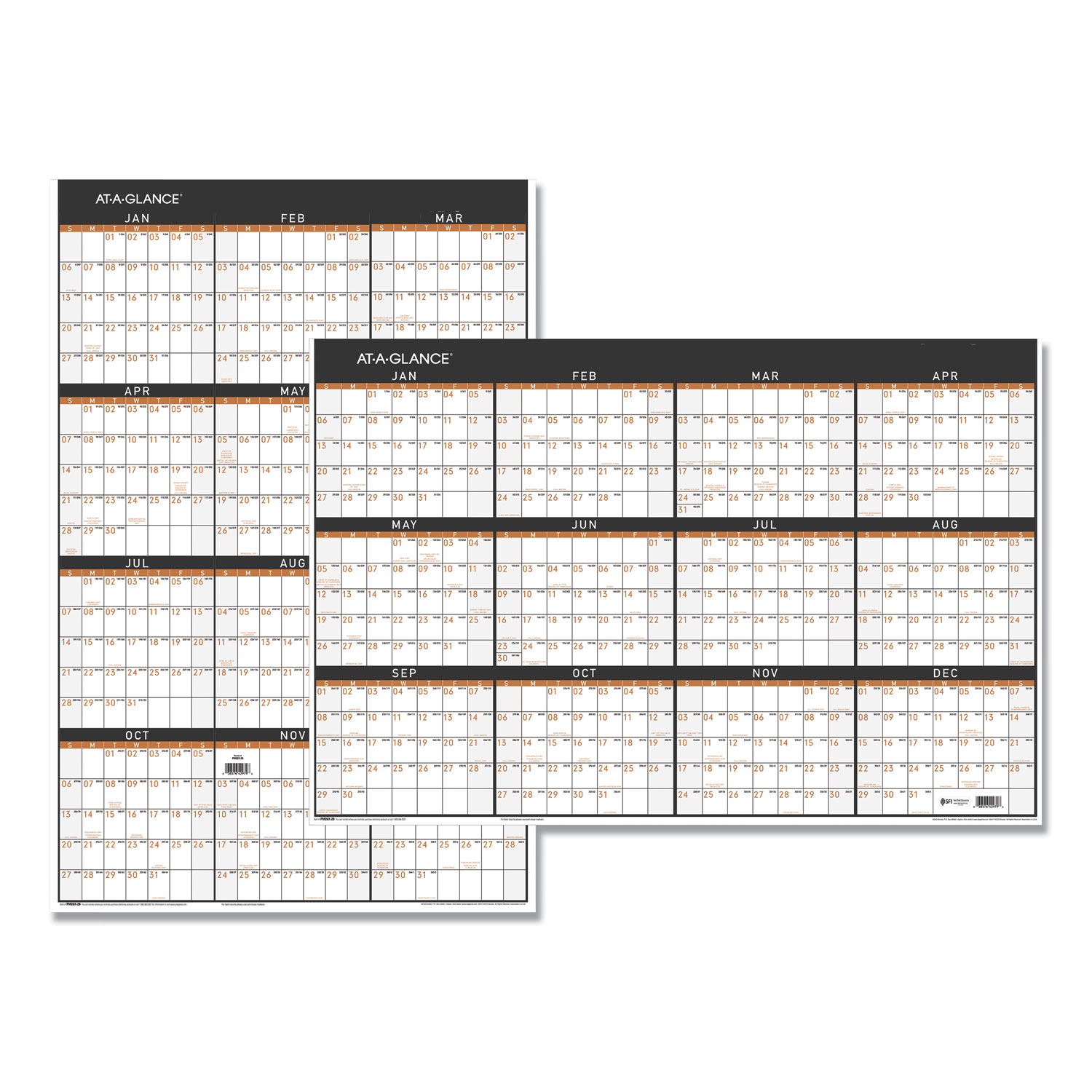 Contemporary Two-Sided Yearly Erasable Wall Planner, 24 x 36, 2020