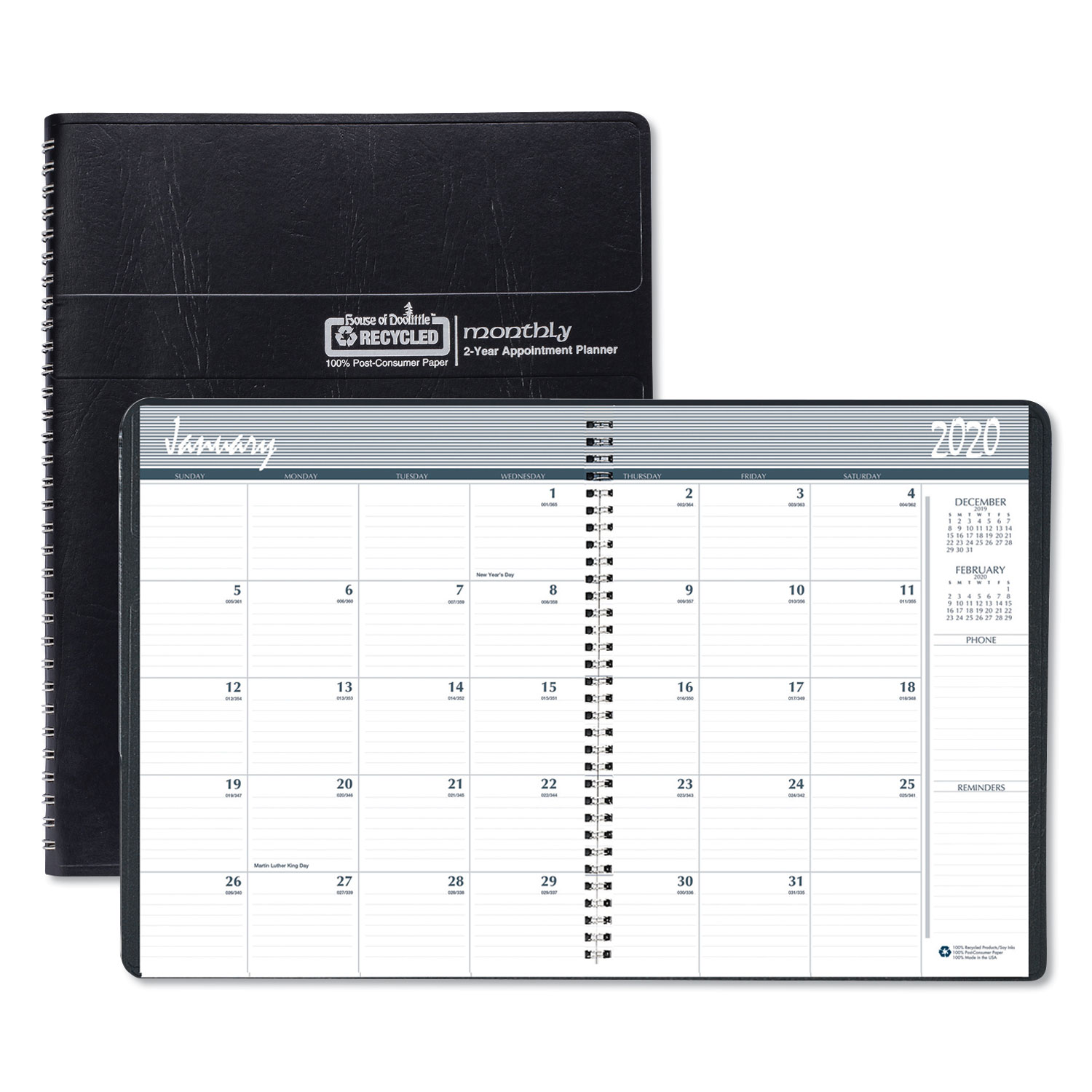 100% Recycled Two Year Monthly Planner with Expense Logs, 8.75 x 6.88, 2021-2022