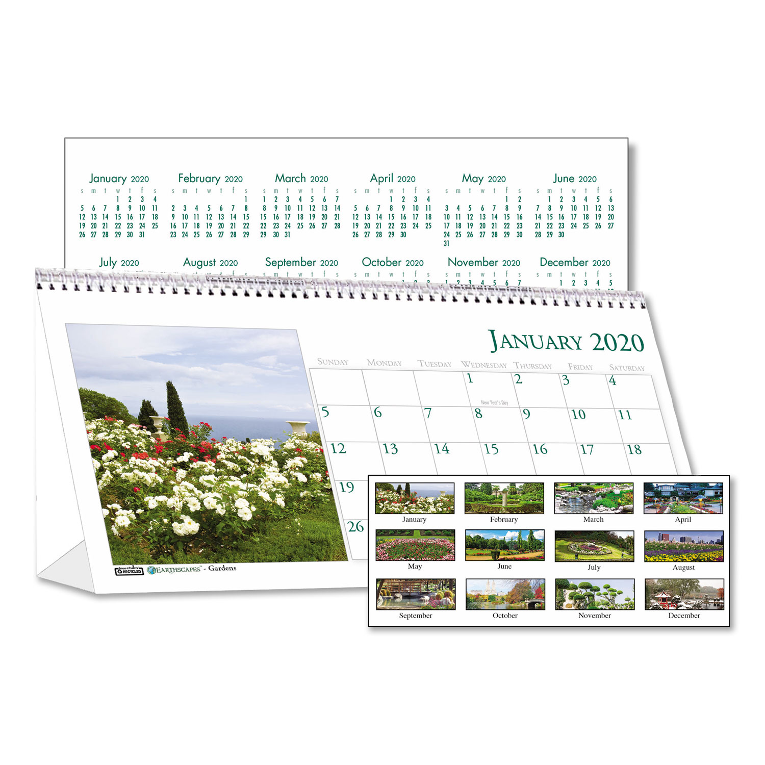  House of Doolittle 309 Recycled Garden Photos Desk Tent Monthly Calendar, 8 1/2 x 4 1/2, 2020 (HOD309) 