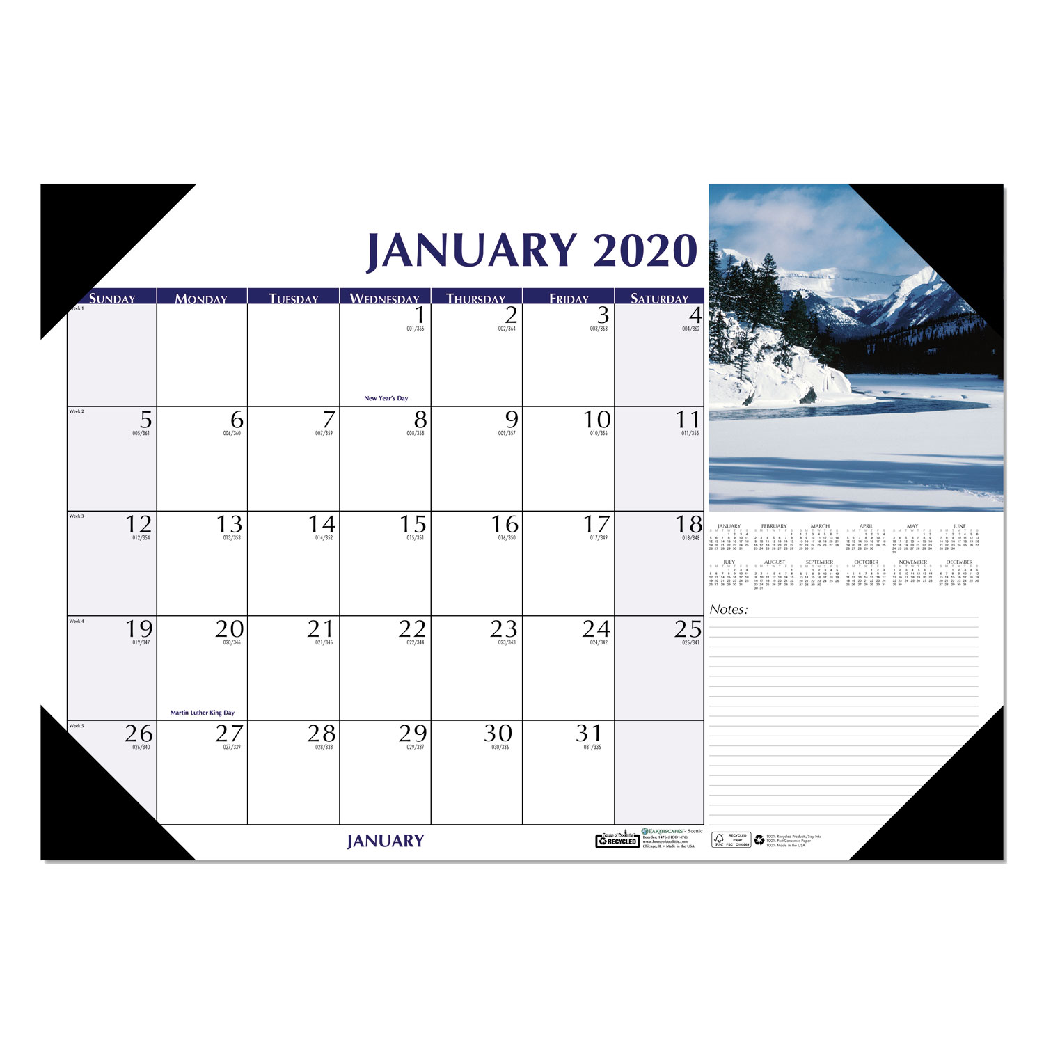 Earthscapes Scenic Desk Pad Calendar, 18 1/2 x 13, 2020