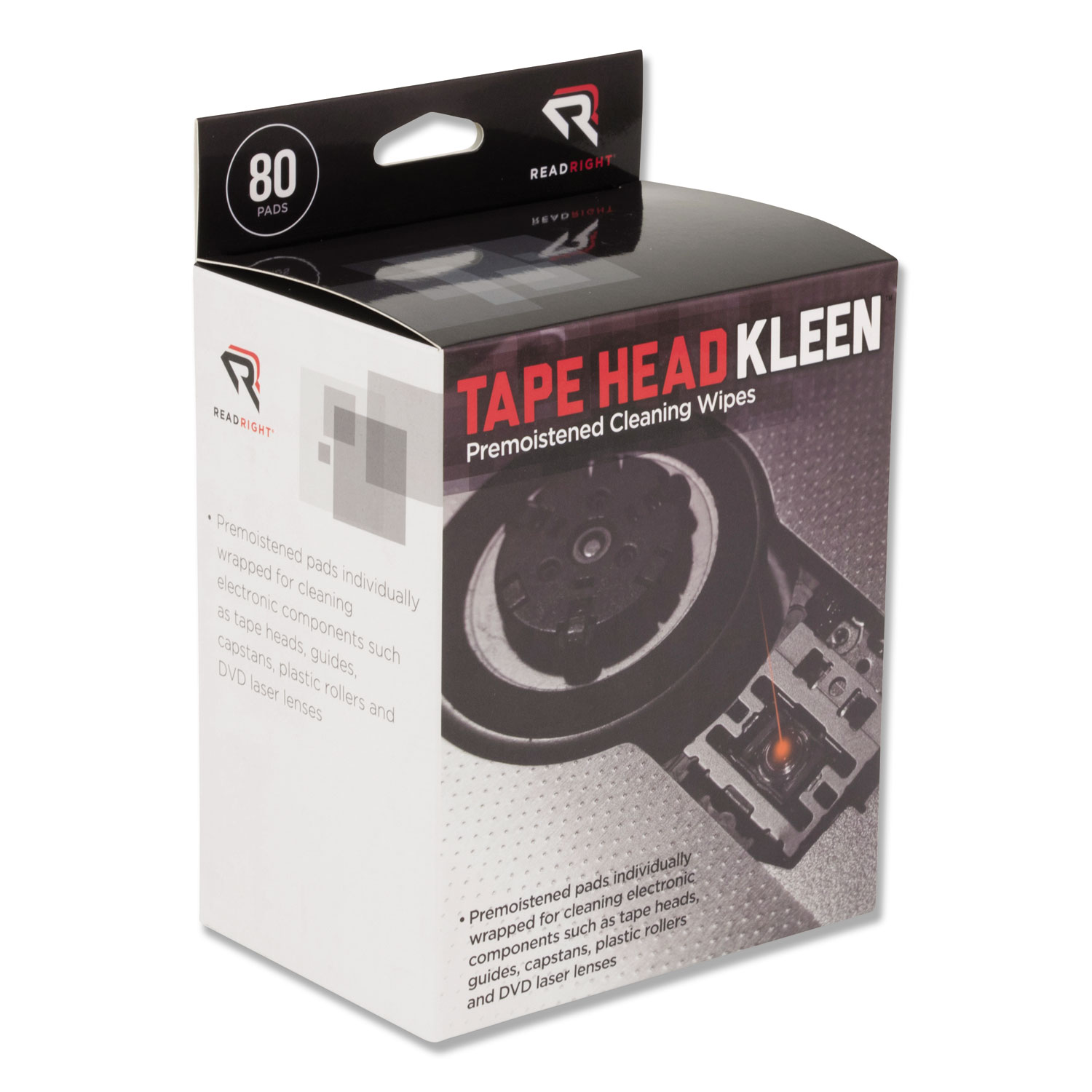  Read Right RR1301 Tape Head Kleen Pad, Individually Sealed Pads, 5 x 5, 80/Box (REARR1301) 