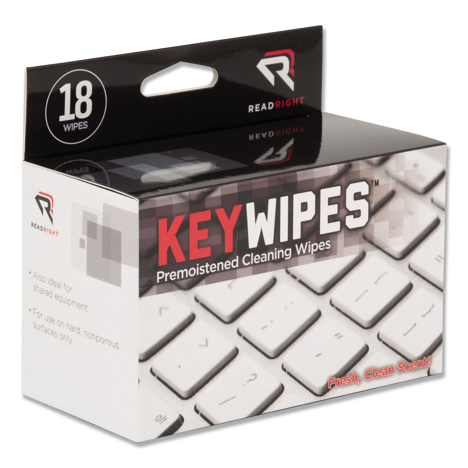 KeyWipes Keyboard & Hand Cleaner Wet Wipes, 5 x 6 7/8, 18/Box