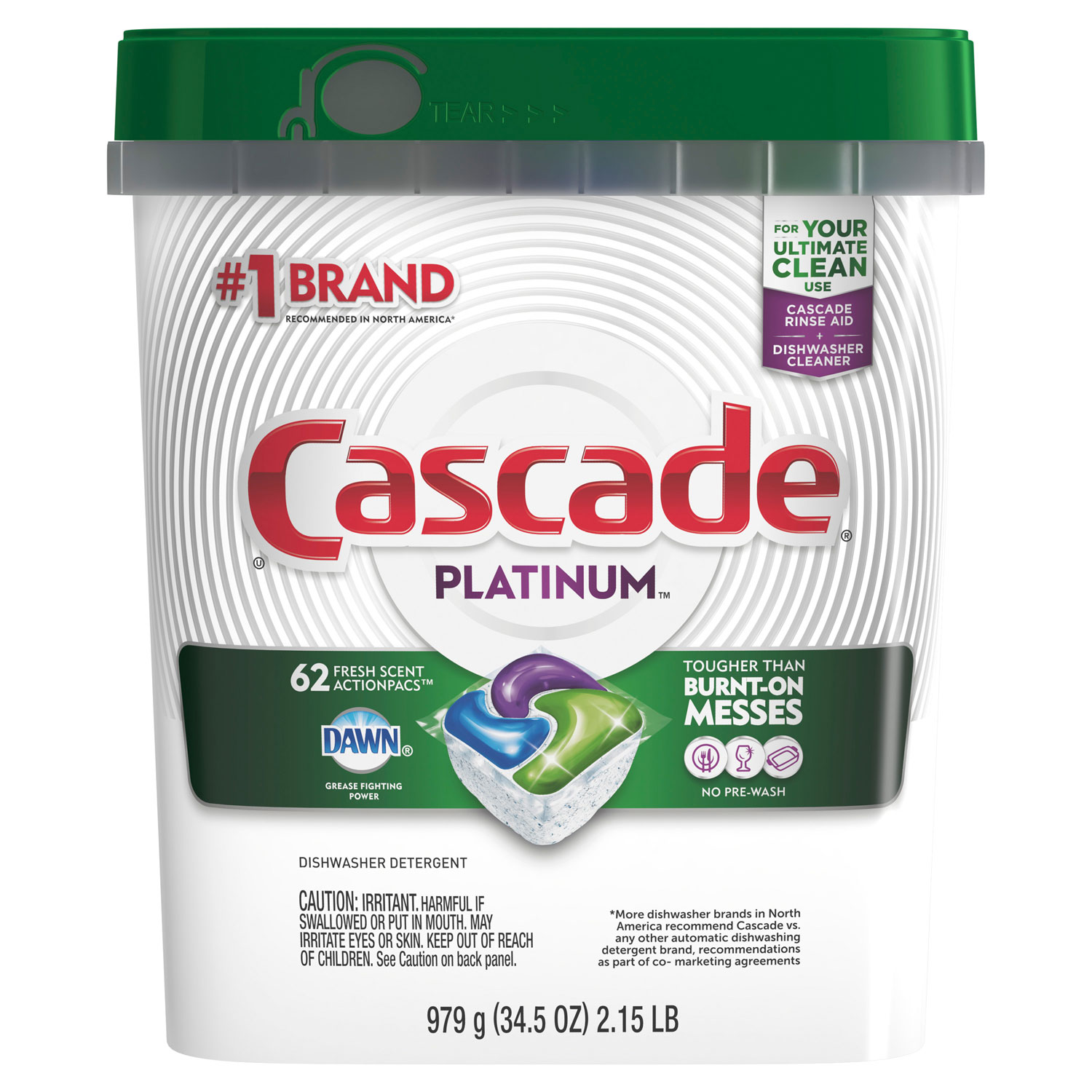  Cascade 97726 ActionPacs, Fresh Scent, 34.5 oz, 62/Bag, 3 Bags/Carton (PGC97726) 