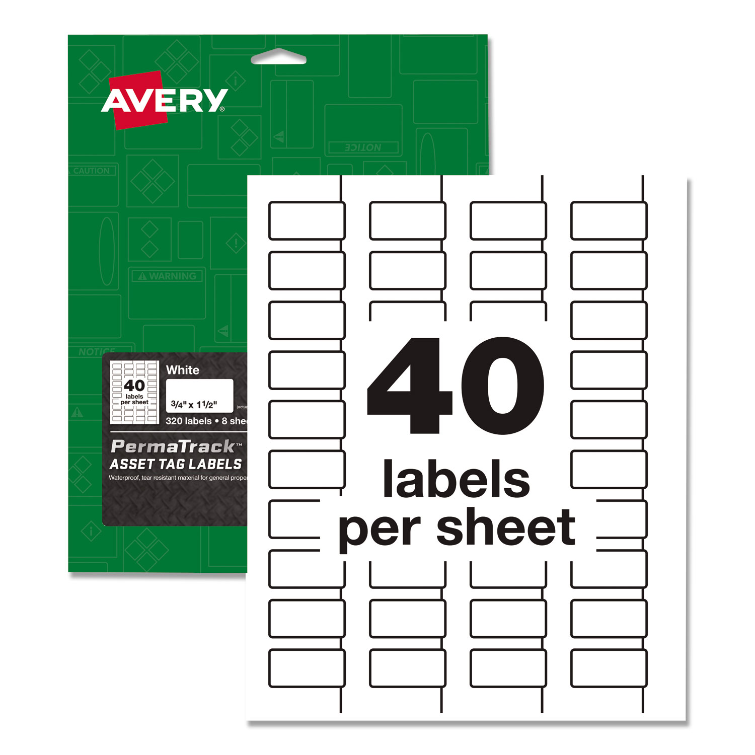  Avery 61525 PermaTrack Durable White Asset Tag Labels, Laser Printers, 0.75 x 1.5, White, 40/Sheet, 8 Sheets/Pack (AVE61525) 