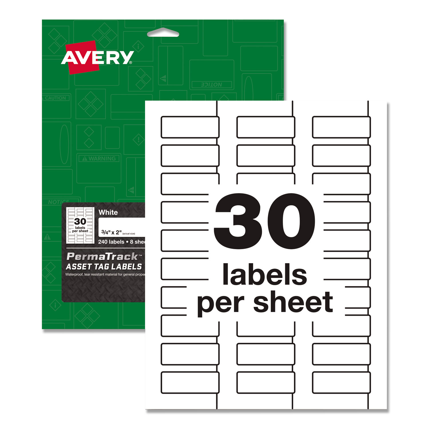  Avery 61526 PermaTrack Durable White Asset Tag Labels, Laser Printers, 0.75 x 2, White, 30/Sheet, 8 Sheets/Pack (AVE61526) 