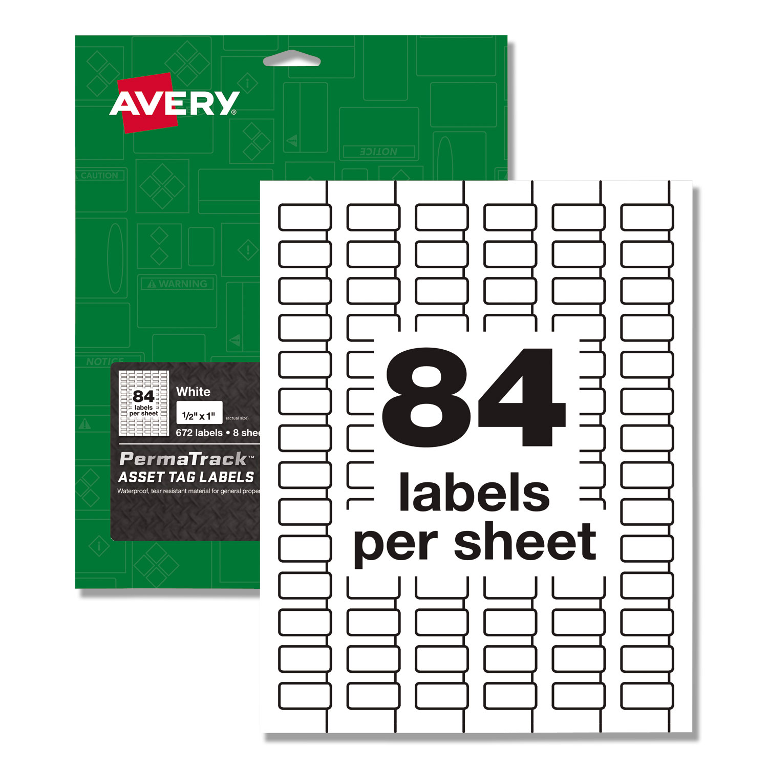  Avery 61527 PermaTrack Durable White Asset Tag Labels, Laser Printers, 0.5 x 1, White, 84/Sheet, 8 Sheets/Pack (AVE61527) 