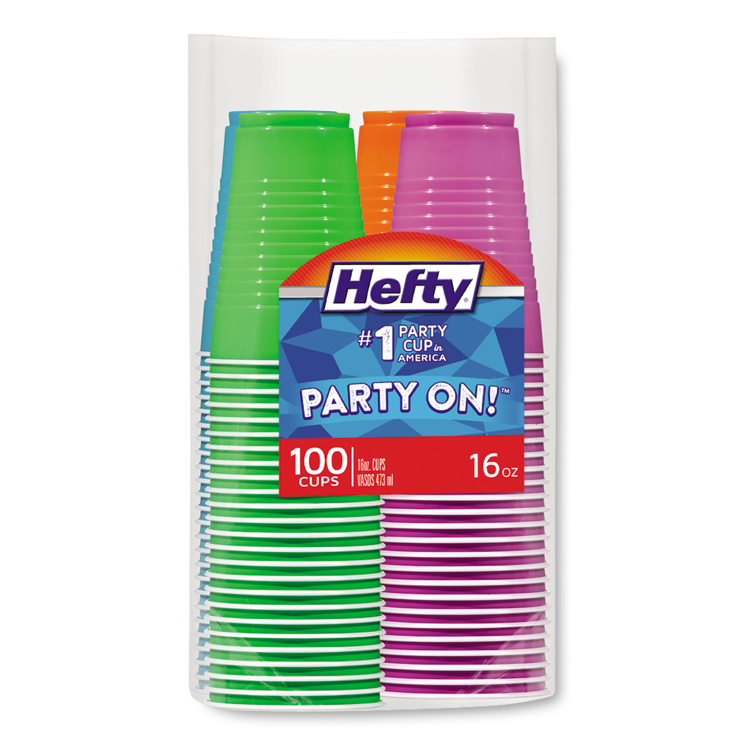  Hefty C21637 Easy Grip Disposable Plastic Party Cups, 16 oz, Assorted, 100/Pack, 4Pk/Carton (RFPC21637CT) 