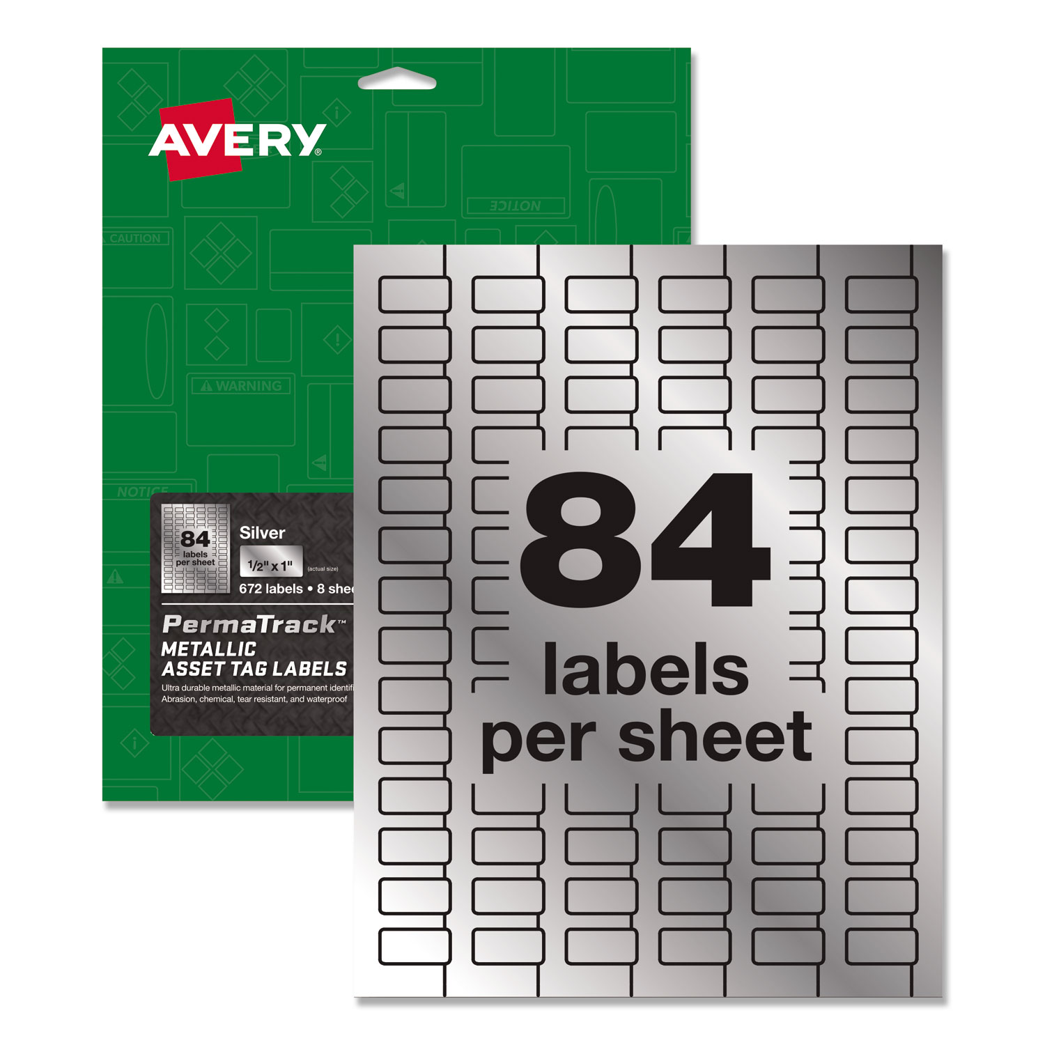  Avery 60519 PermaTrack Metallic Asset Tag Labels, Laser Printers, 0.5 x 1, Silver, 84/Sheet, 8 Sheets/Pack (AVE60519) 