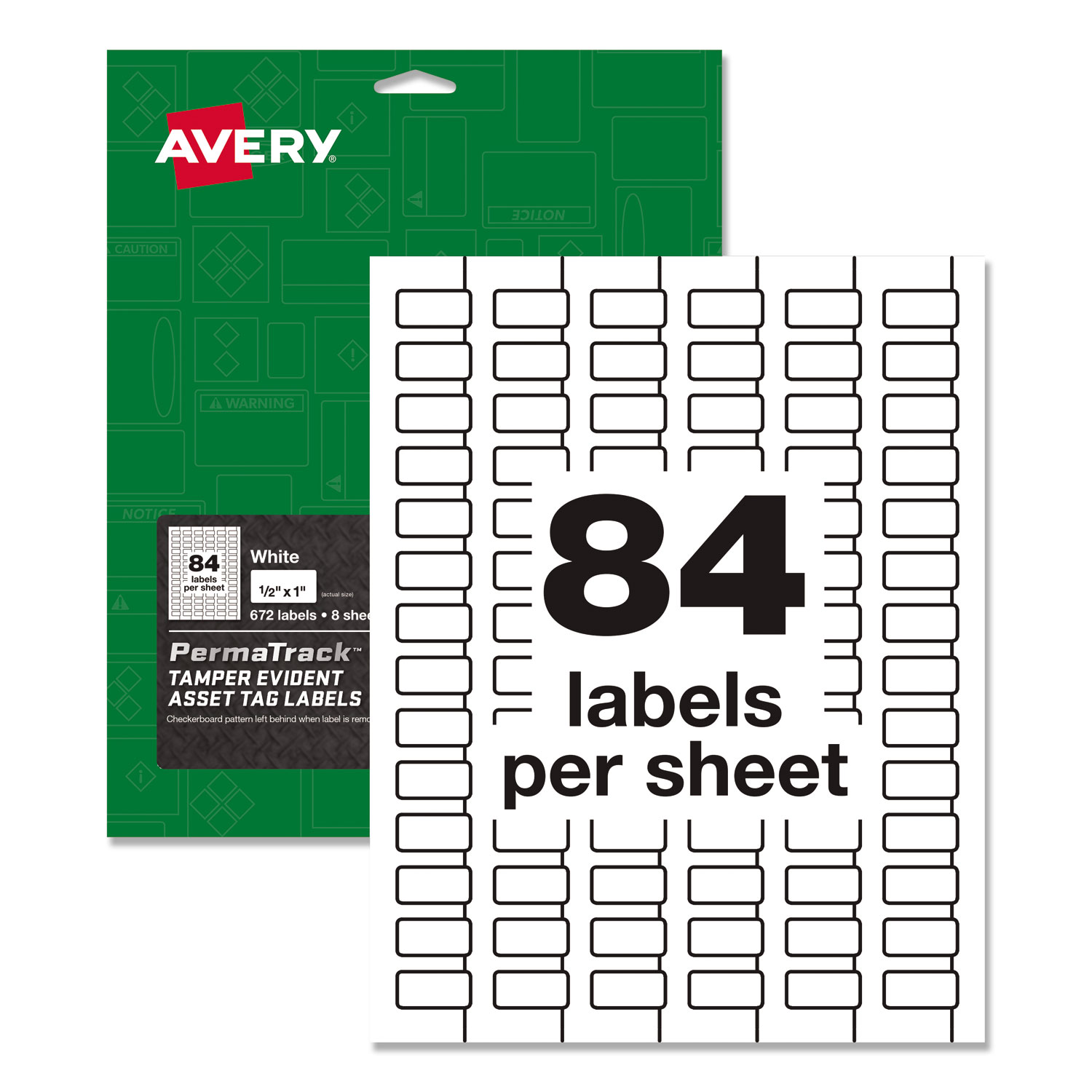  Avery 60534 PermaTrack Tamper-Evident Asset Tag Labels, Laser Printers, 0.5 x 1, White, 84/Sheet, 8 Sheets/Pack (AVE60534) 