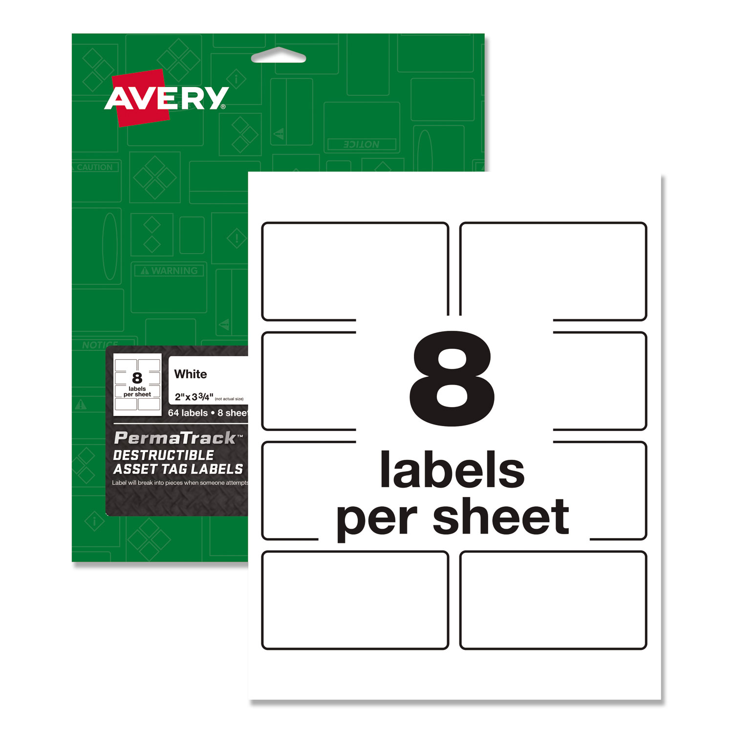  Avery 60539 PermaTrack Destructible Asset Tag Labels, Laser Printers, 2 x 3.75, White, 8/Sheet, 8 Sheets/Pack (AVE60539) 