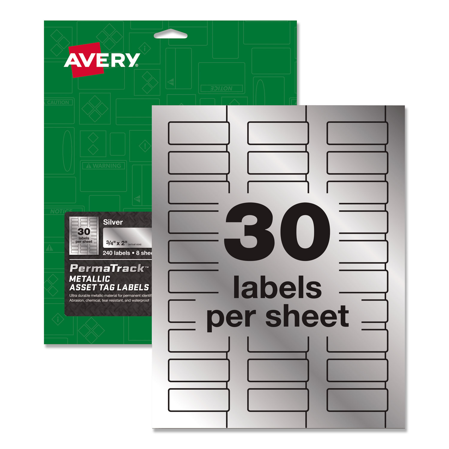  Avery 61524 PermaTrack Metallic Asset Tag Labels, Laser Printers, 0.75 x 2, Metallic Silver, 30/Sheet, 8 Sheets/Pack (AVE61524) 