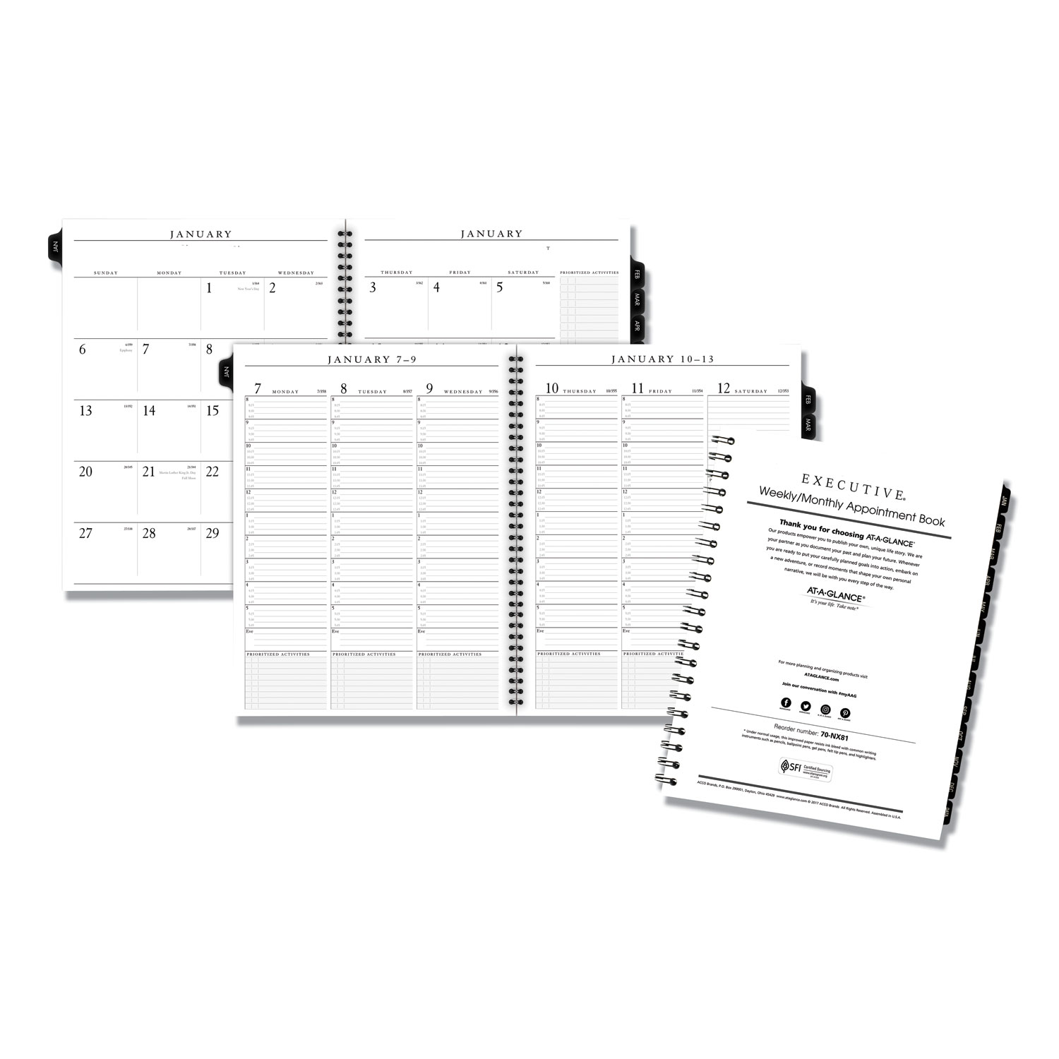 Executive Weekly/Monthly Planner Refill, 15-Minute, 10 7/8 x 8 1/4, 2020