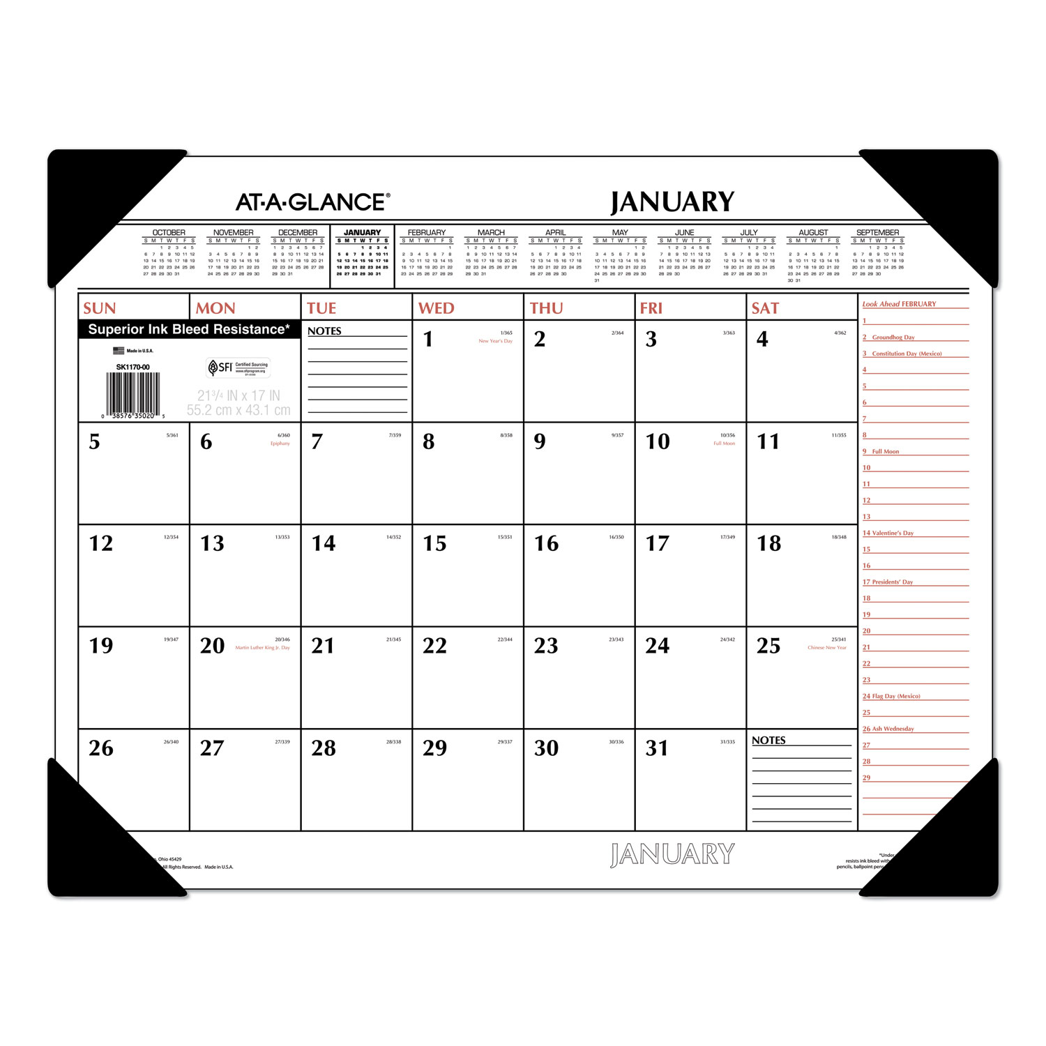 AAGSK117000 At A Glance Two Color Monthly Desk Pad Calendar Zuma
