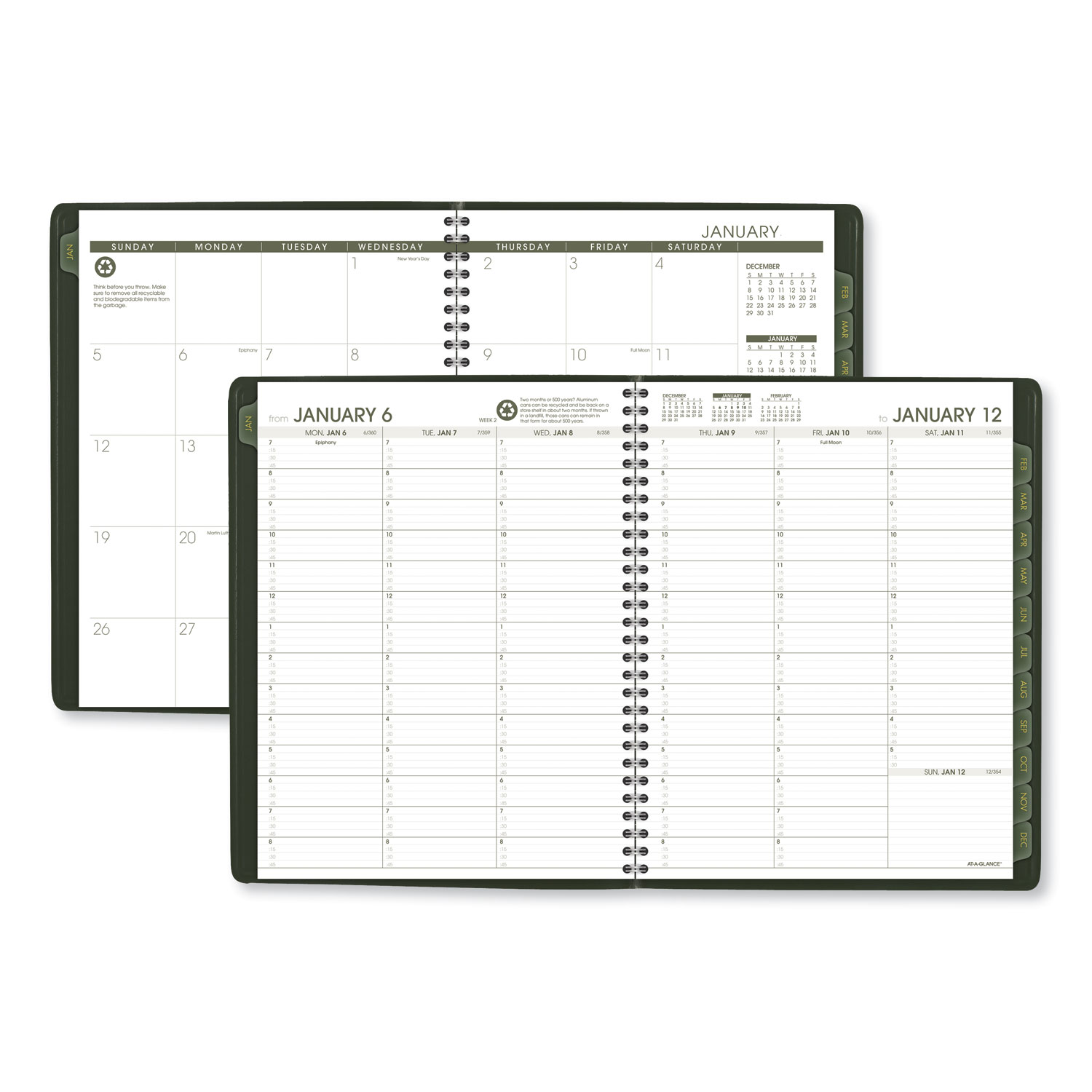 Recycled Weekly/Monthly Classic Appointment Book, 10 7/8 x 8 1/4, Green, 2020