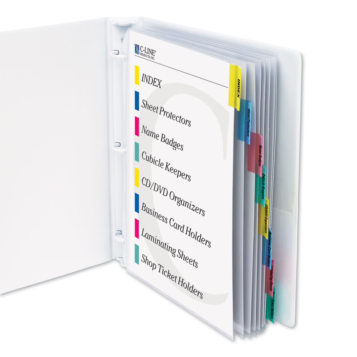  C-Line 05580 Sheet Protectors with Index Tabs, Assorted Color Tabs, 2, 11 x 8 1/2, 8/ST (CLI05580) 